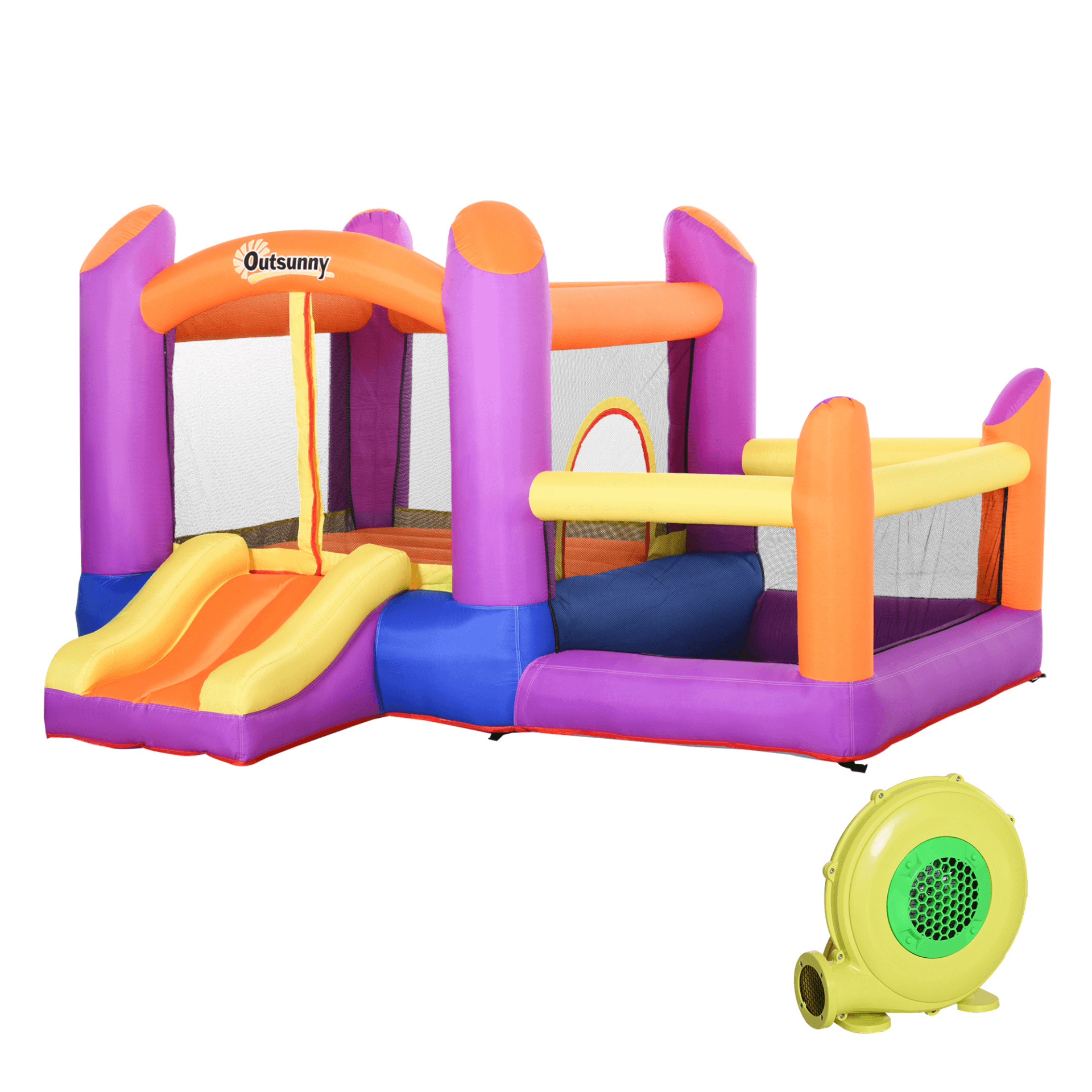 3-in-1 Kids Bounce Castle House | Quick Inflation & Durable, Inflatable Kids Bounce Castle with Trampoline, Slide & Water Pool. Quick setup in 2 mins. Safe, durable design with 6 ground stakes. Perfect for ages 3-8.