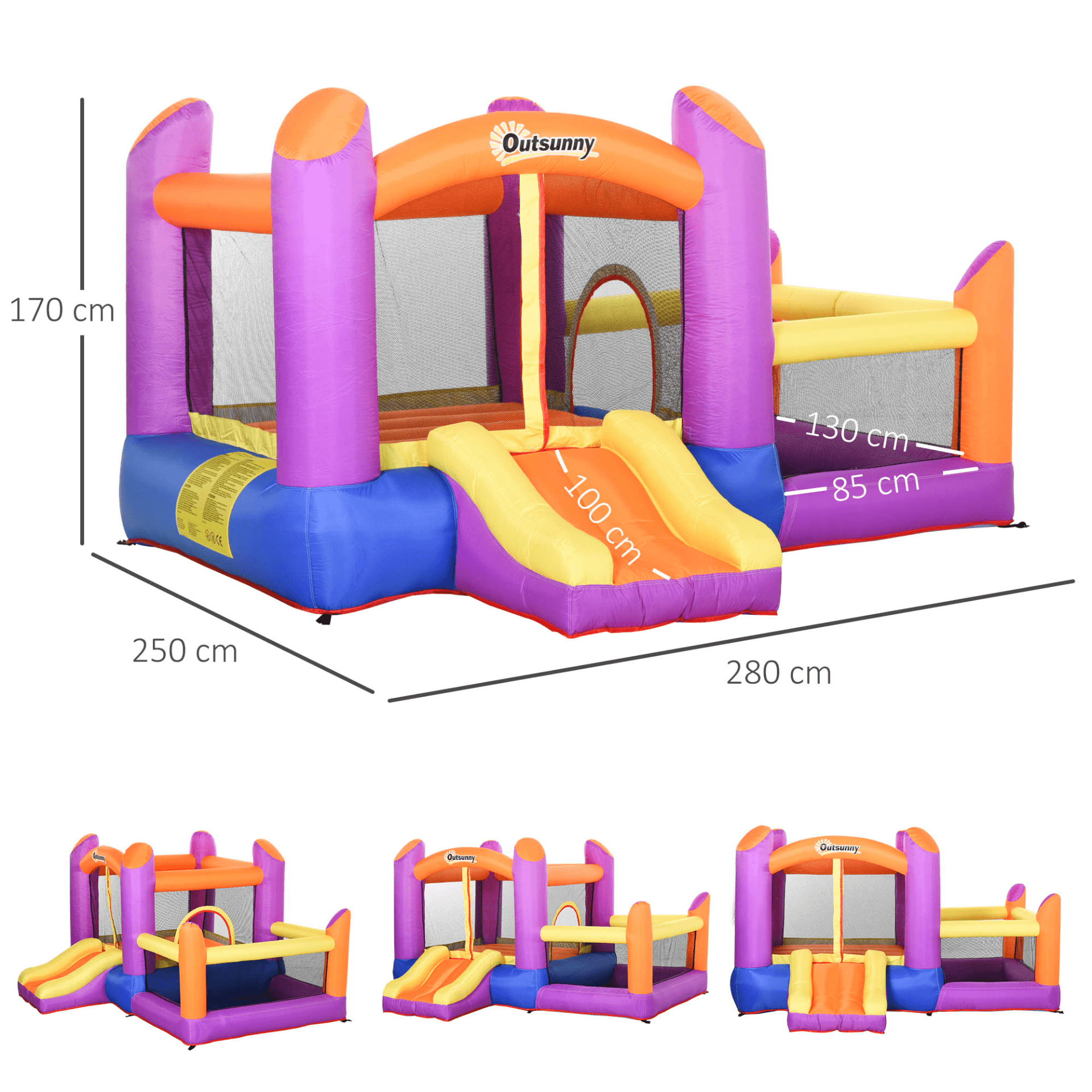 3-in-1 Kids Bounce Castle House | Quick Inflation & Durable, Inflatable Kids Bounce Castle with Trampoline, Slide & Water Pool. Quick setup in 2 mins. Safe, durable design with 6 ground stakes. Perfect for ages 3-8.