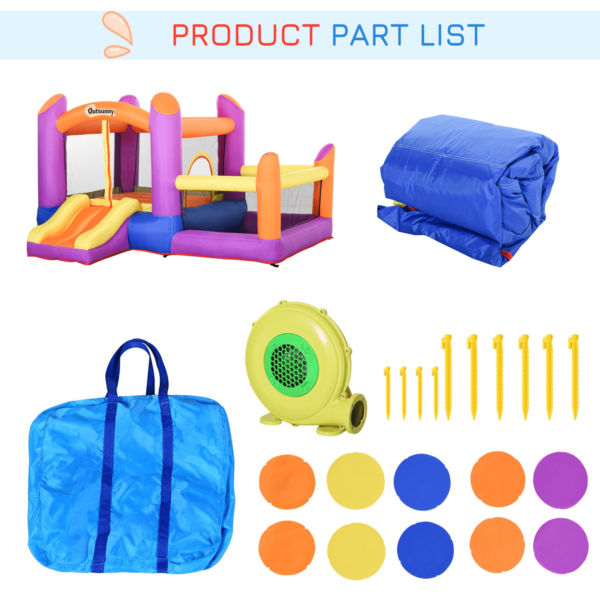 3-in-1 Kids Bounce Castle House | Quick Inflation & Durable, Inflatable Kids Bounce Castle with Trampoline, Slide & Water Pool. Quick setup in 2 mins. Safe, durable design with 6 ground stakes. Perfect for ages 3-8.