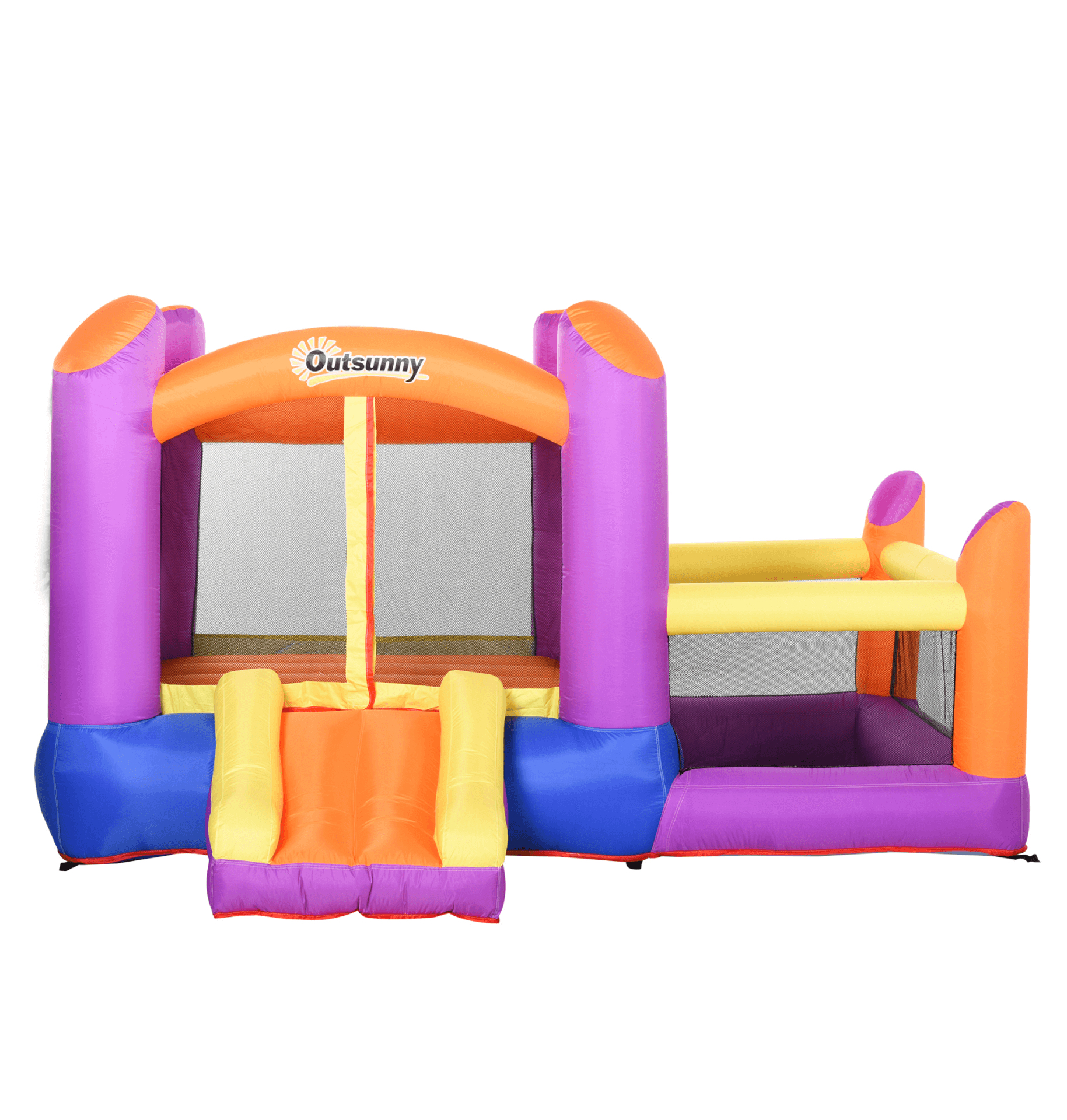 3-in-1 Kids Bounce Castle House | Quick Inflation & Durable, Inflatable Kids Bounce Castle with Trampoline, Slide & Water Pool. Quick setup in 2 mins. Safe, durable design with 6 ground stakes. Perfect for ages 3-8.