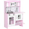 HOMCOM Pink Wooden Play Kitchen for Kids Ages 3-6, Spark creativity with HOMCOM's pink wooden play kitchen featuring lights, sounds, and realistic accessories for endless fun!