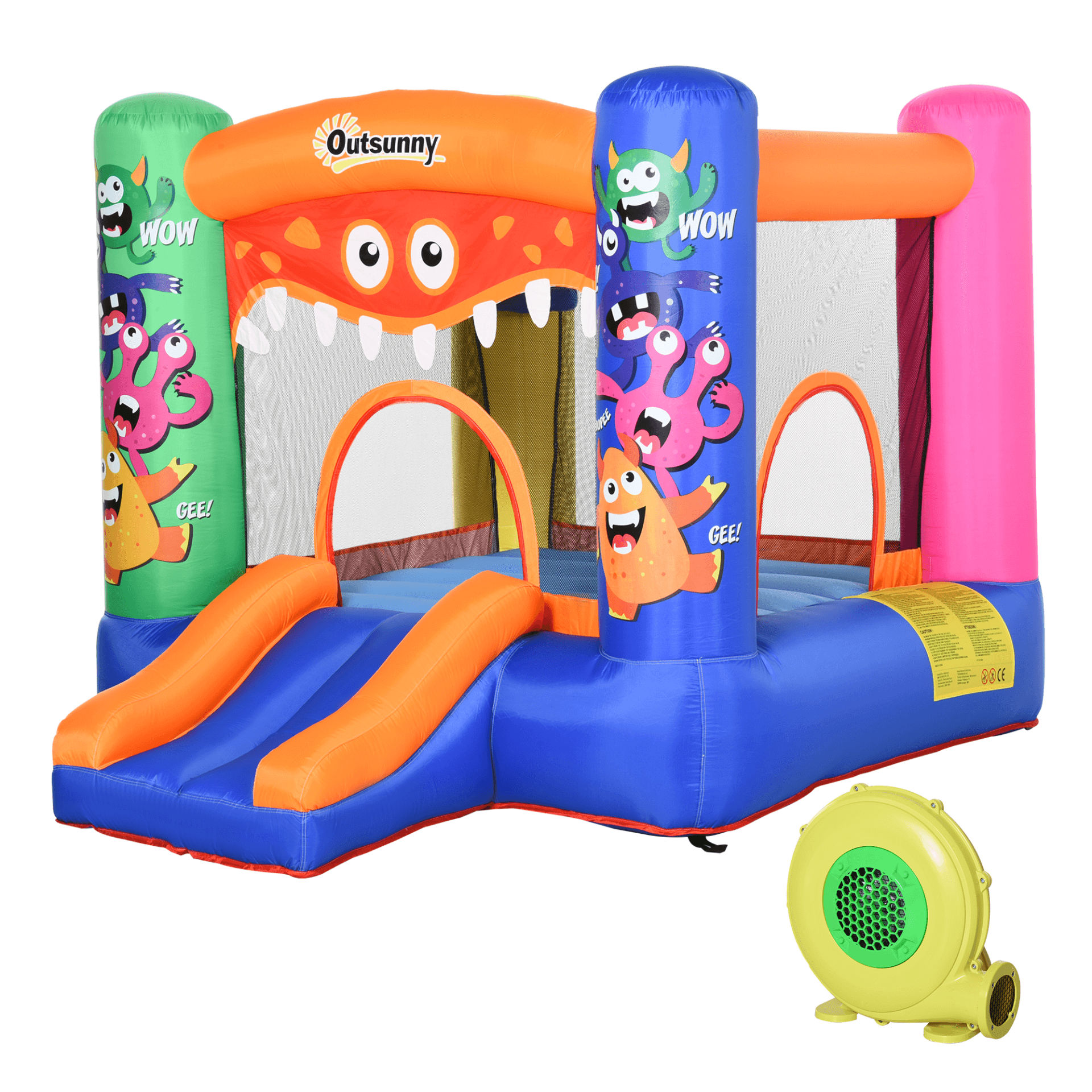 Kids Bounce Castle - Inflatable Trampoline & Slide, Quick setup inflatable bounce castle for kids ages 3-8. Secure and durable design with high-quality blower and ground stakes. Perfect for safe, fun playtime.