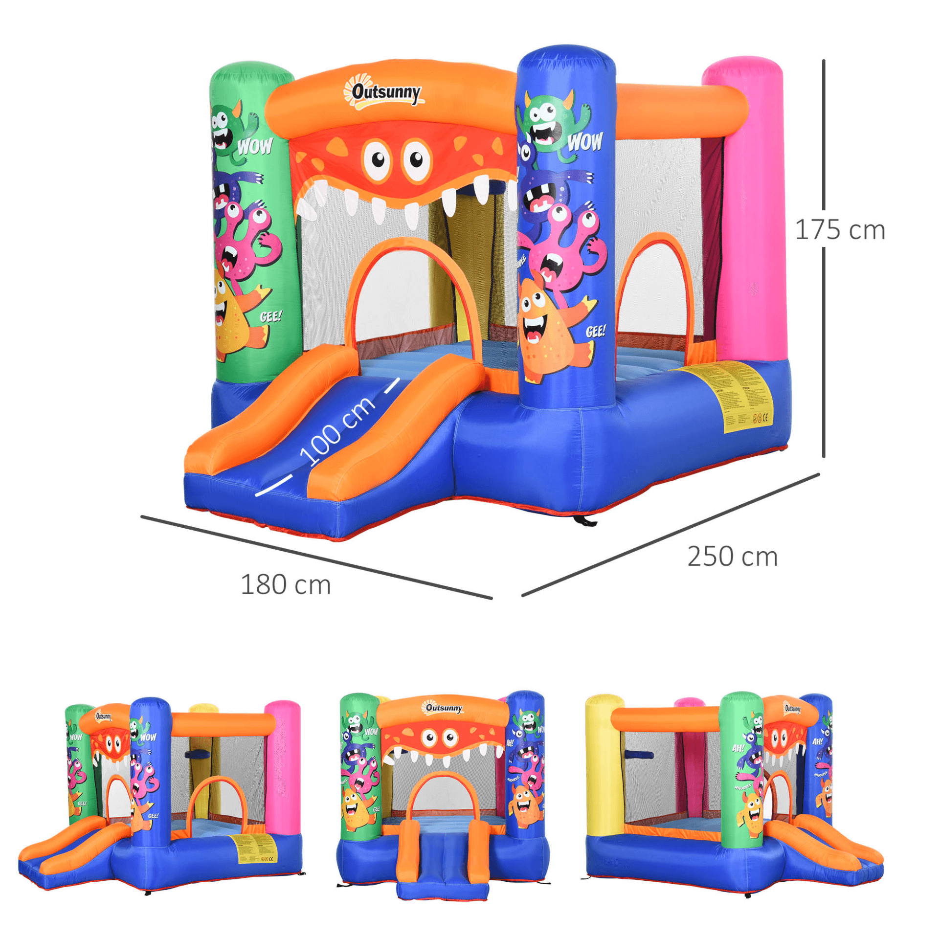 Kids Bounce Castle - Inflatable Trampoline & Slide, Quick setup inflatable bounce castle for kids ages 3-8. Secure and durable design with high-quality blower and ground stakes. Perfect for safe, fun playtime.