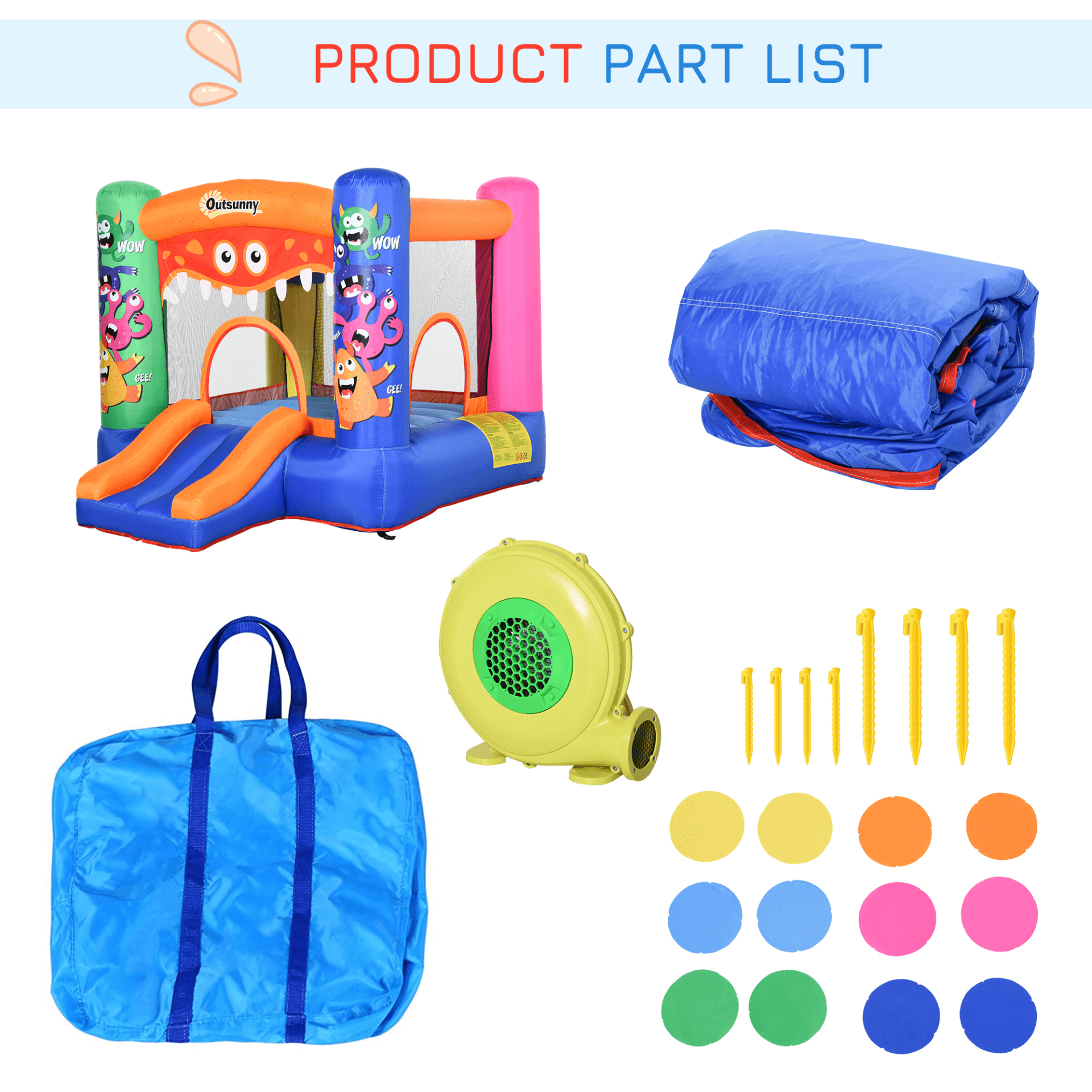 Kids Bounce Castle - Inflatable Trampoline & Slide, Quick setup inflatable bounce castle for kids ages 3-8. Secure and durable design with high-quality blower and ground stakes. Perfect for safe, fun playtime.