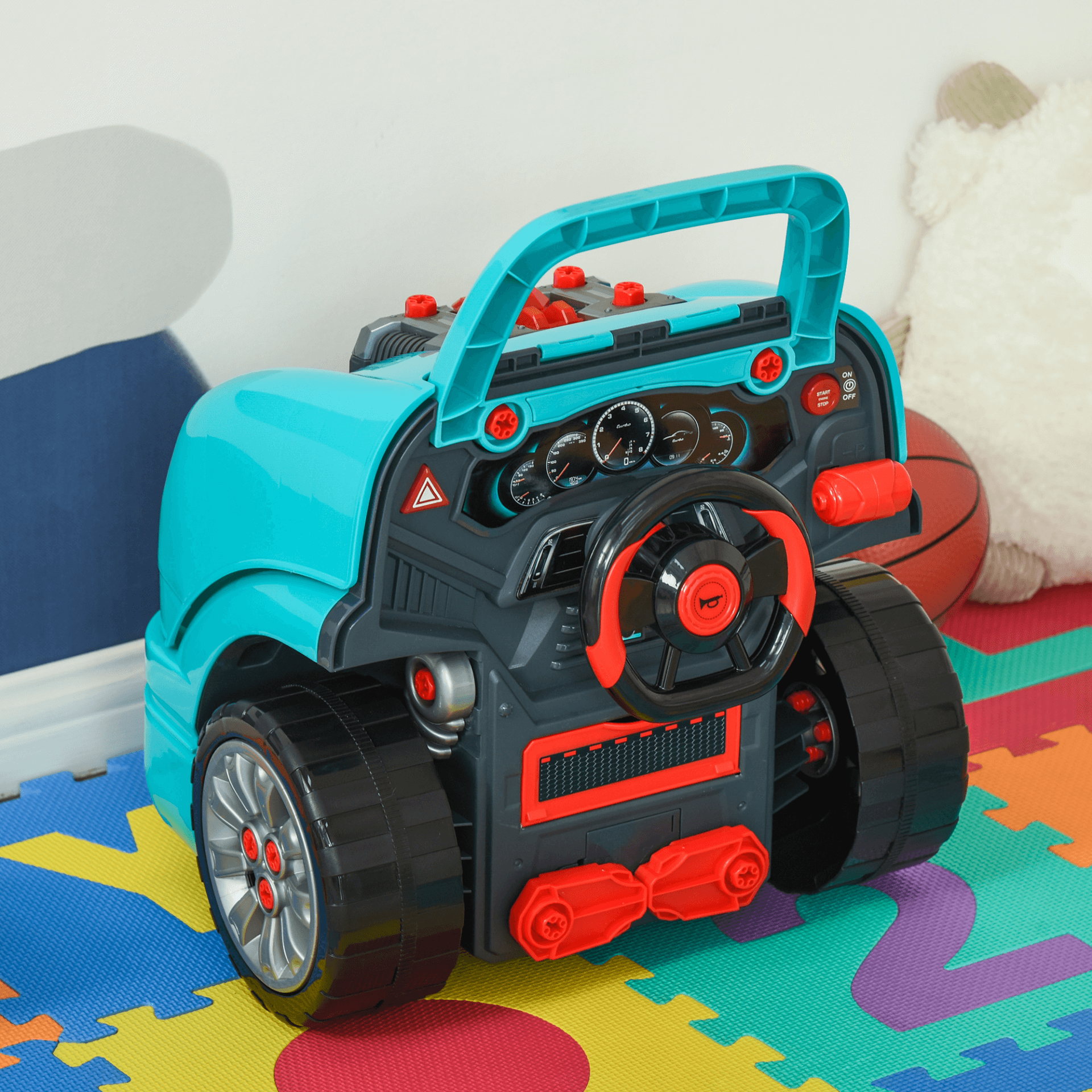 Fun Kids Truck Engine Toy Set - Ages 3-5, Engage young minds with a teal green truck engine toy set. Perfect for ages 3-5, it inspires imaginative play with sounds and lights. 61-piece fun!