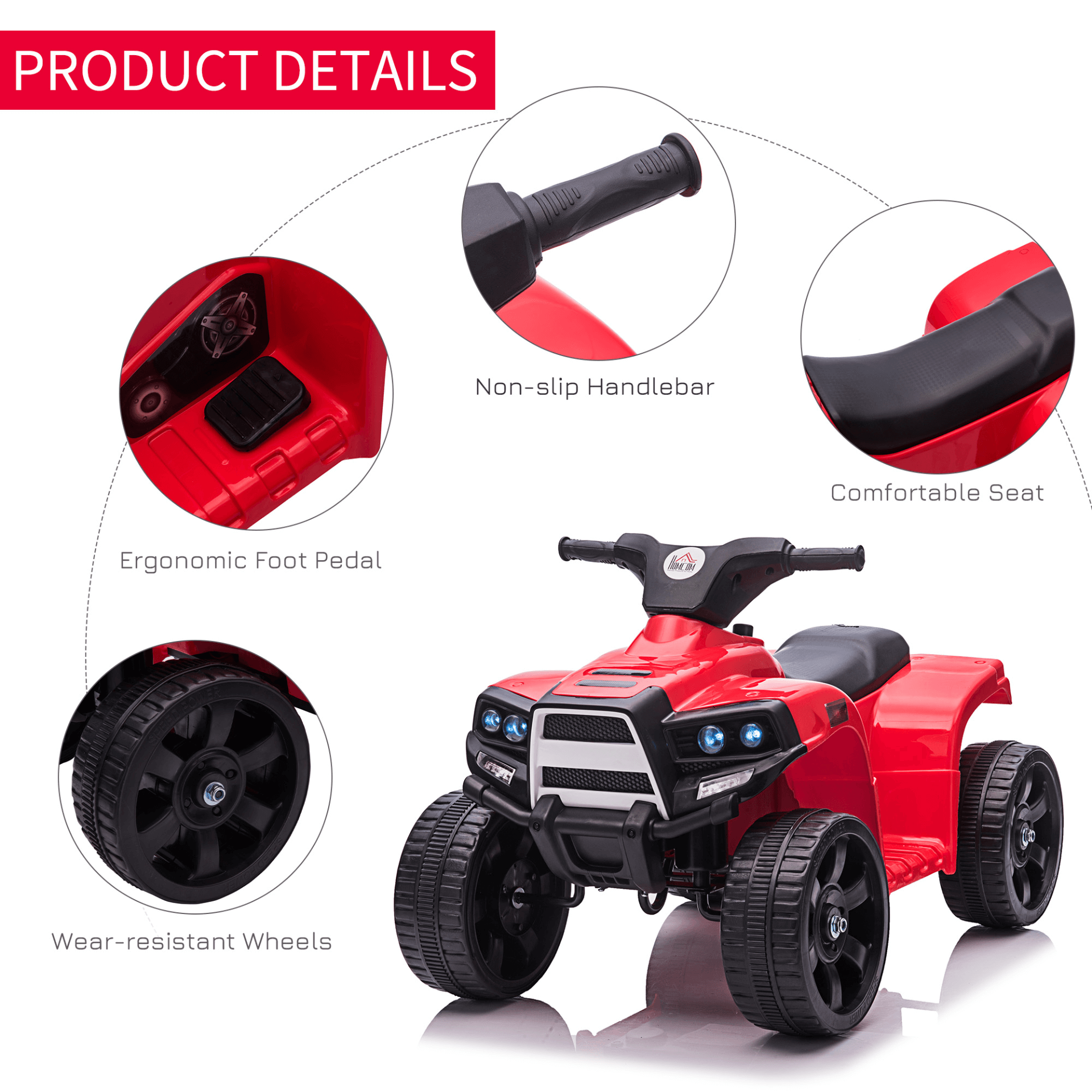 6V Kids Electric Ride on Car ATV Toy Quad Bike - Red, Experience the Thrill of Adventure with the HOMCOM 6V Kids Electric Ride on Car ATV Toy Quad Bike Let your little ones embark on exciting off-road adventures.