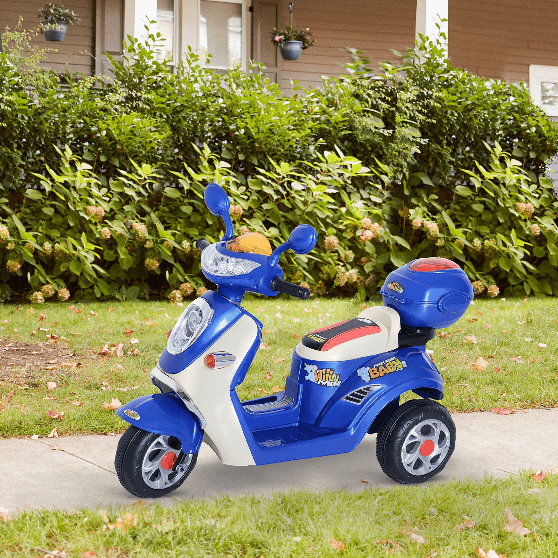 Kids Electric Tricycle with 6V Battery – Ages 3-5 (Blue), Safe and stable 3-wheel design. Features headlight, music, storage, and extra-wide tires for a smooth ride. Ideal for kids aged 3-5.