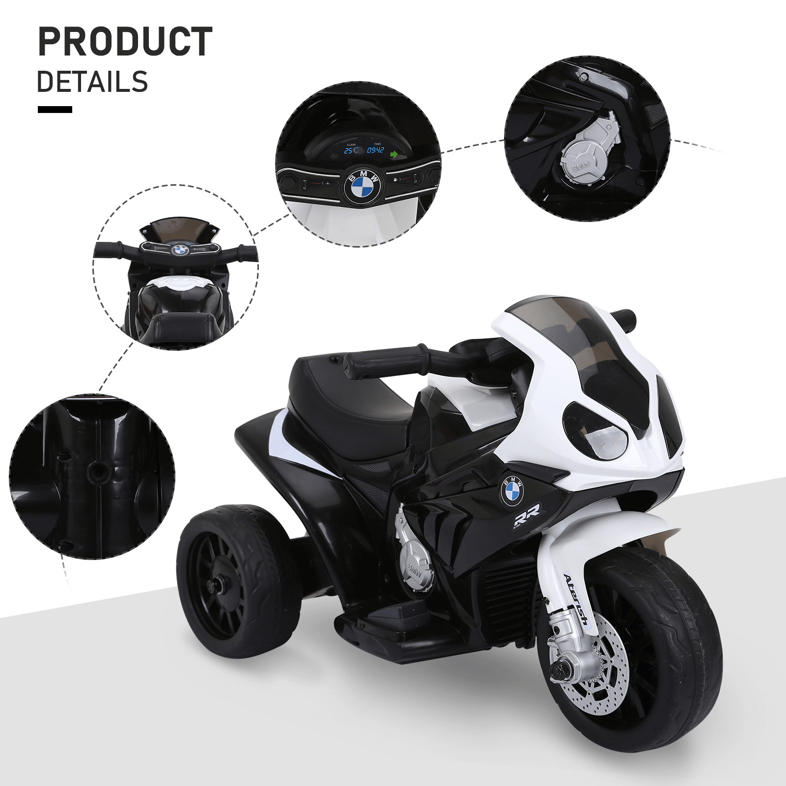 Electric Kids Ride On Motorcycle BMW S1000RR, Stylish Electric Kids Ride On Motorcycle BMW S1000RR in black with headlights, music, and 6V battery. Perfect for young riders.