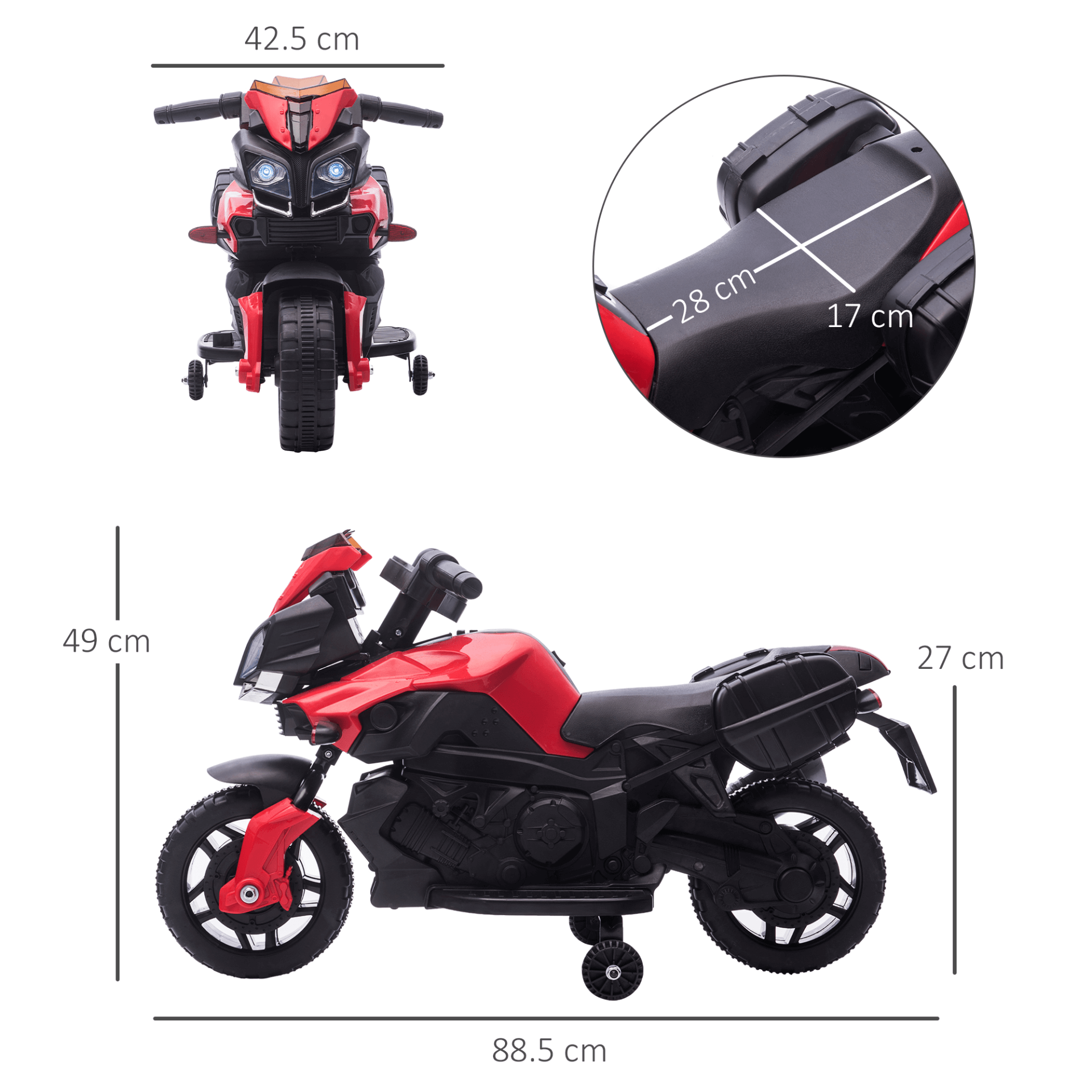 HOMCOM Kids 6V Electric Ride On Motorcycle - Red Fun, Discover the HOMCOM 6V Electric Motorcycle for kids 1.5-4! Features realistic sounds, lights, and horn for thrilling outdoor adventures.