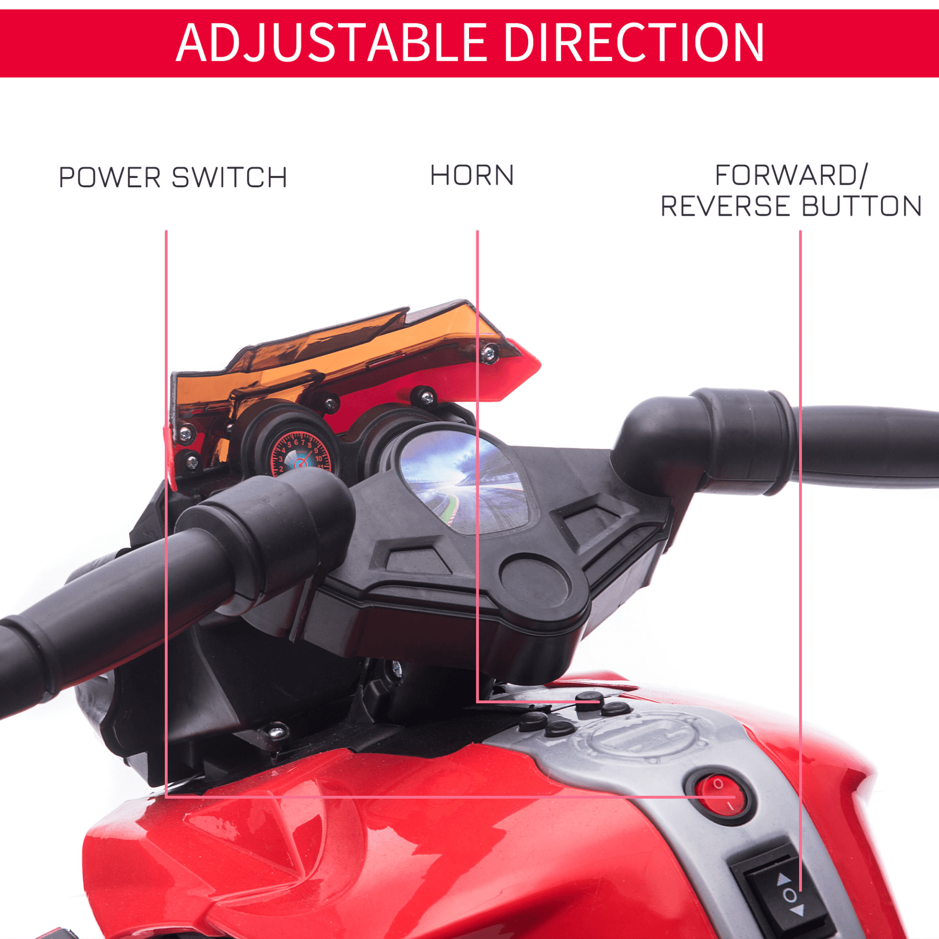 HOMCOM Kids 6V Electric Ride On Motorcycle - Red Fun, Discover the HOMCOM 6V Electric Motorcycle for kids 1.5-4! Features realistic sounds, lights, and horn for thrilling outdoor adventures.