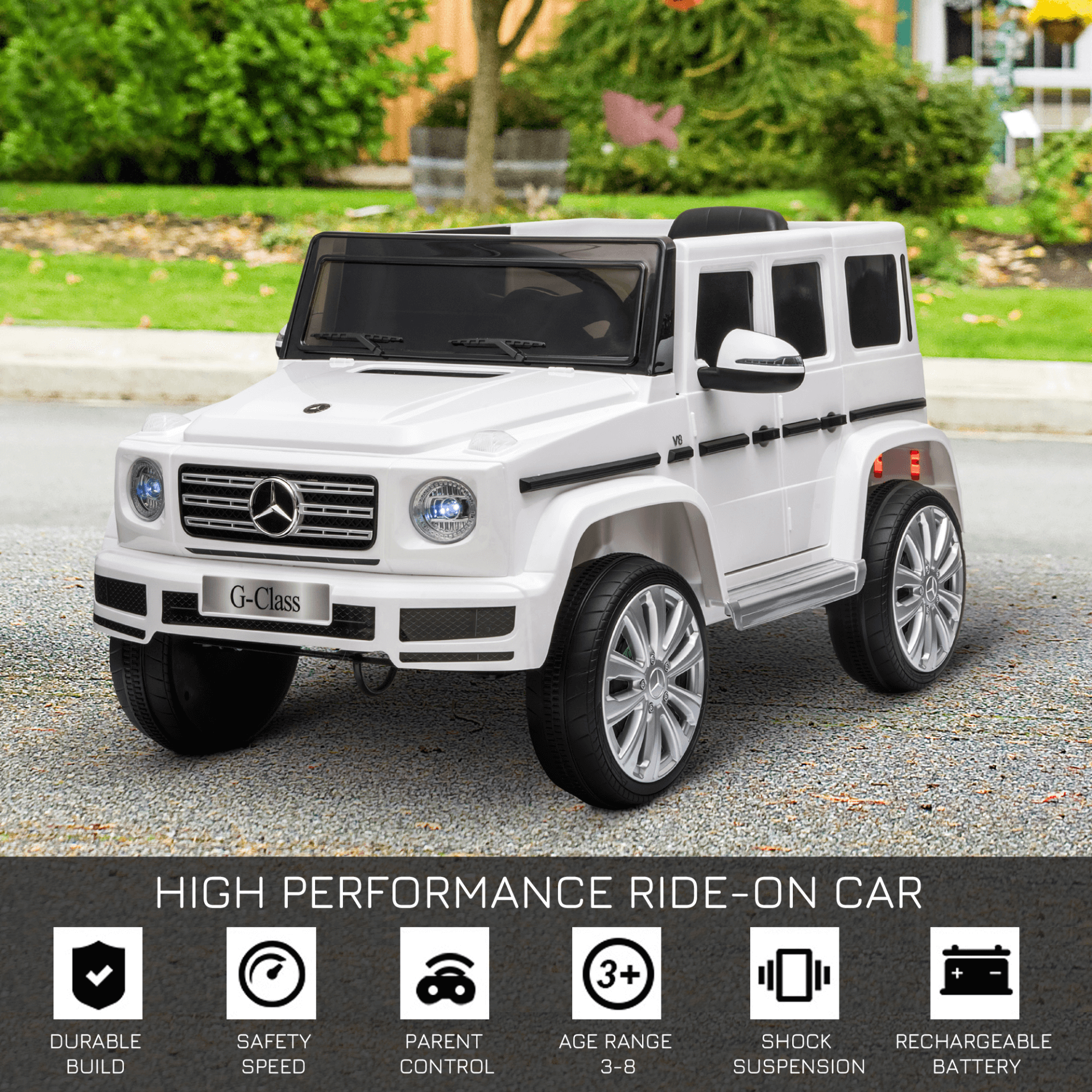 Mercedes Benz G500 Kids Electric Ride On Car, Give your child luxury fun with the Mercedes Benz G500 Kids Electric Ride-On. Perfect for 3-8yrs with realistic design & 12V power for endless adventures.