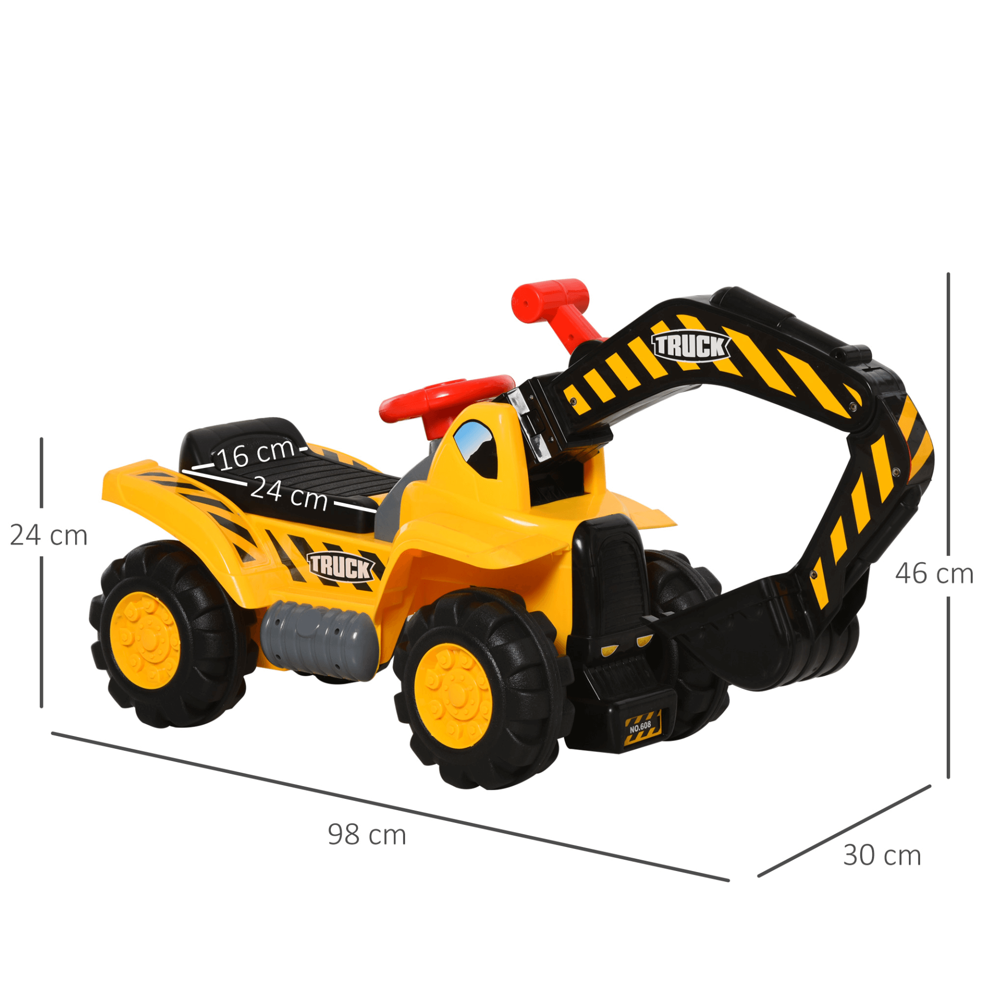 HOMCOM Kids Ride On Excavator Digger - 3-in-1 Fun, Discover the HOMCOM Kids Excavator Digger! A 3-in-1 toy for endless imaginative play with ride-on, construction, and basketball options.