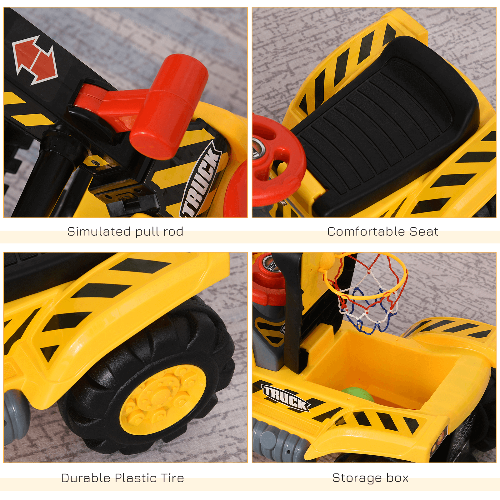 HOMCOM Kids Ride On Excavator Digger - 3-in-1 Fun, Discover the HOMCOM Kids Excavator Digger! A 3-in-1 toy for endless imaginative play with ride-on, construction, and basketball options.