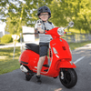 6V Kids Electric Vespa Motorcycle - Red, Officially licensed 6V Kids Vespa Ride-On Motorbike with MP3 music, LED lights, & foot pedal accelerator; perfect for kids aged 3-6. Safe & thrilling!