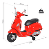 6V Kids Electric Vespa Motorcycle - Red, Officially licensed 6V Kids Vespa Ride-On Motorbike with MP3 music, LED lights, & foot pedal accelerator; perfect for kids aged 3-6. Safe & thrilling!