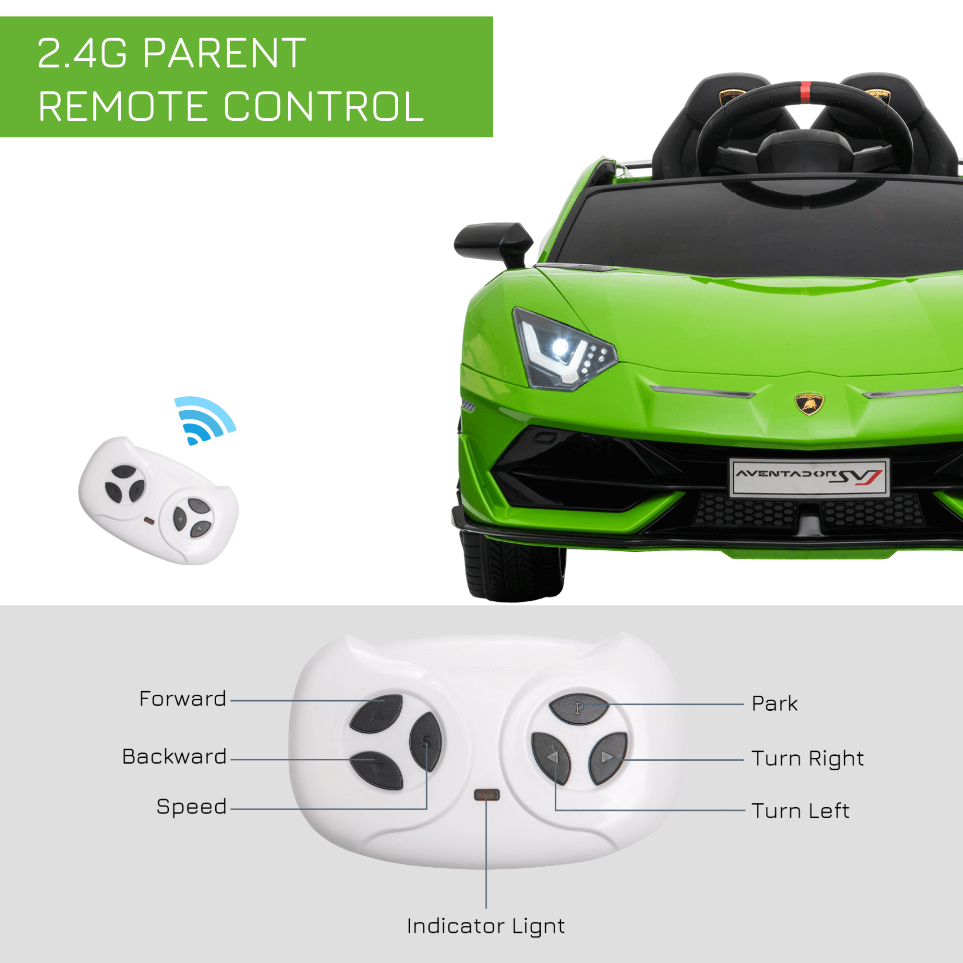 12V Kids Lamborghini Aventador Ride-On Car, Thrill your child with this 12V Lamborghini Aventador ride-on car, featuring remote control, music, and lights. Officially licensed for the ultimate ride.