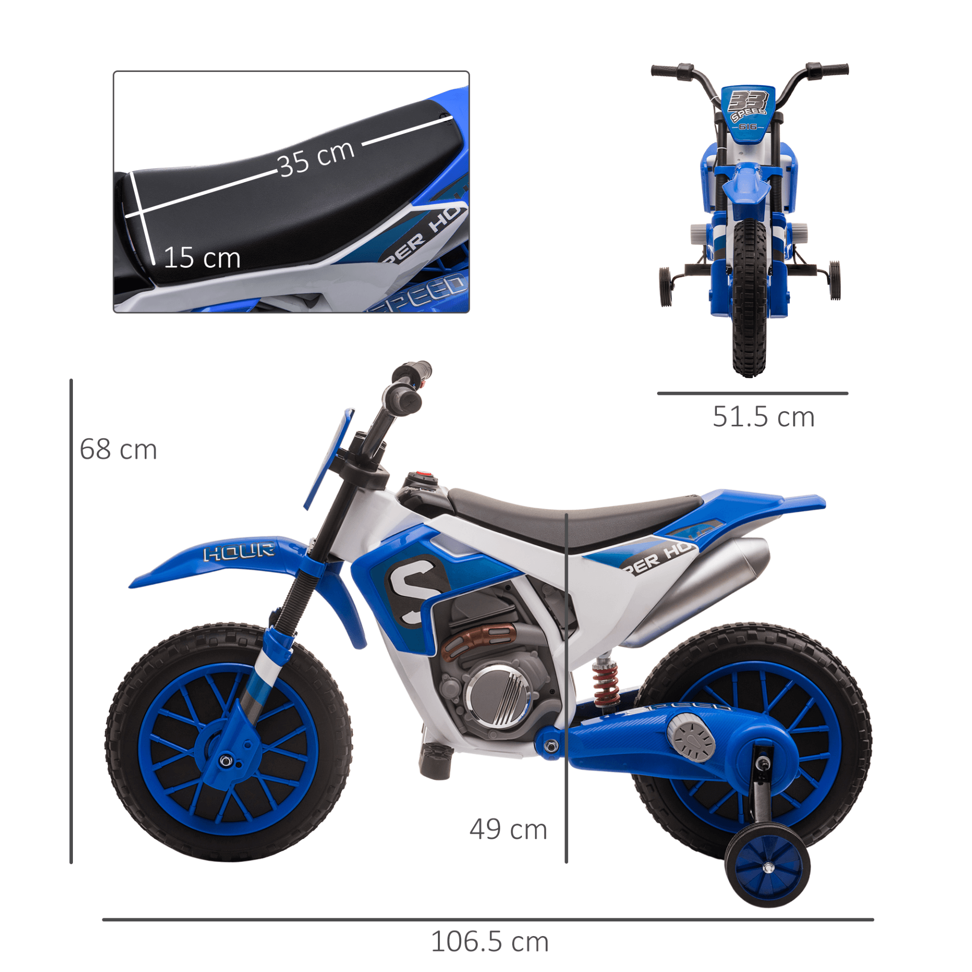 12V Kids Electric Motorbike Ride-On Toy - Blue, Safe & fun 12V electric motorbike for ages 3-5. Features training wheels and vibrant blue color for an adventurous ride.