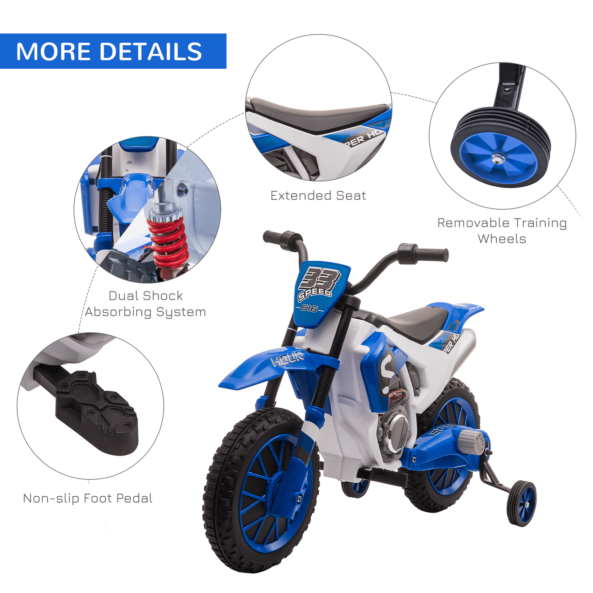 12V Kids Electric Motorbike Ride-On Toy - Blue, Safe & fun 12V electric motorbike for ages 3-5. Features training wheels and vibrant blue color for an adventurous ride.