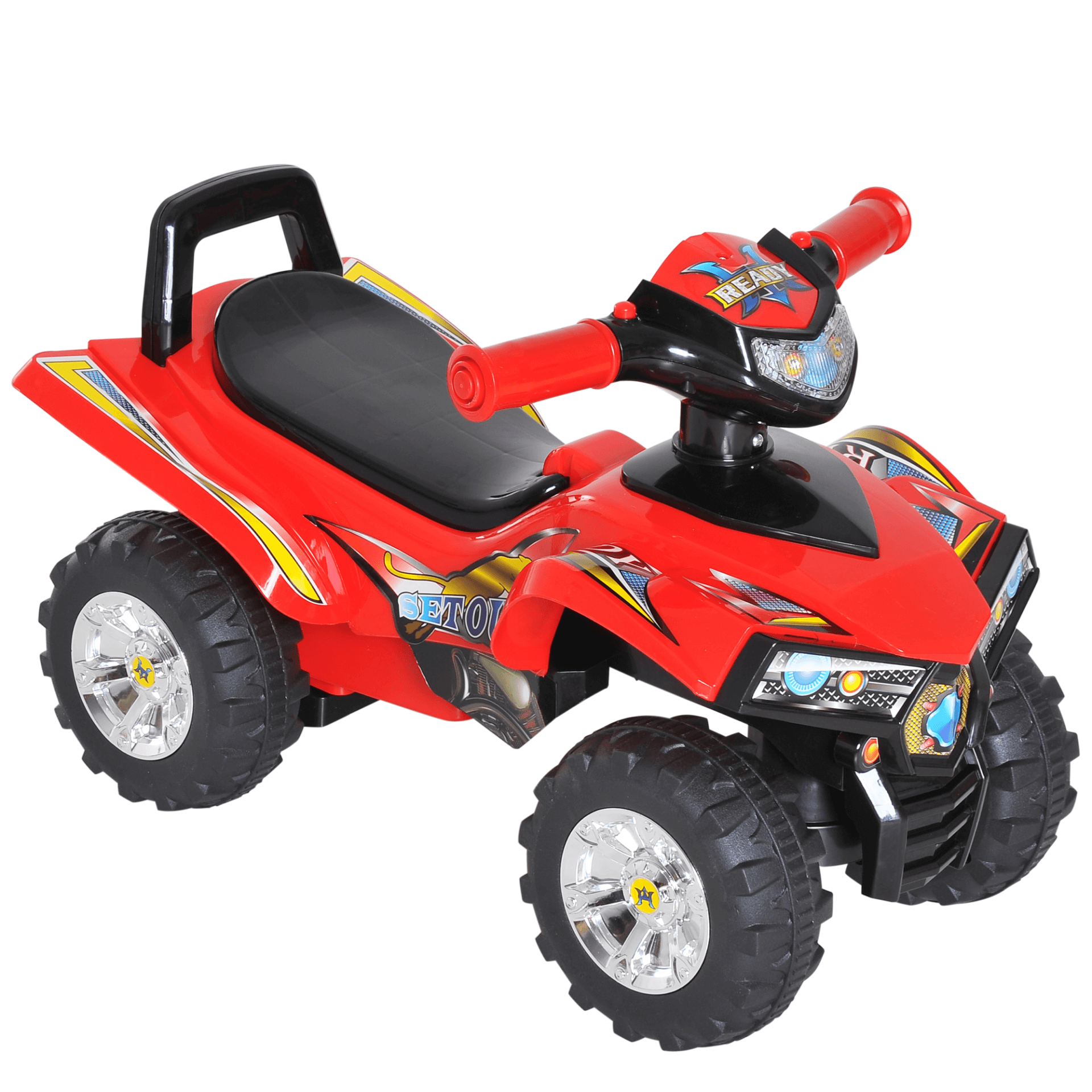 HOMCOM Kids Off Road Quad Bike Ride-On Toy - Red, Discover the HOMCOM Off Road Quad Bike for kids! Lightweight, rugged, and perfect for adventures with music and horn features.