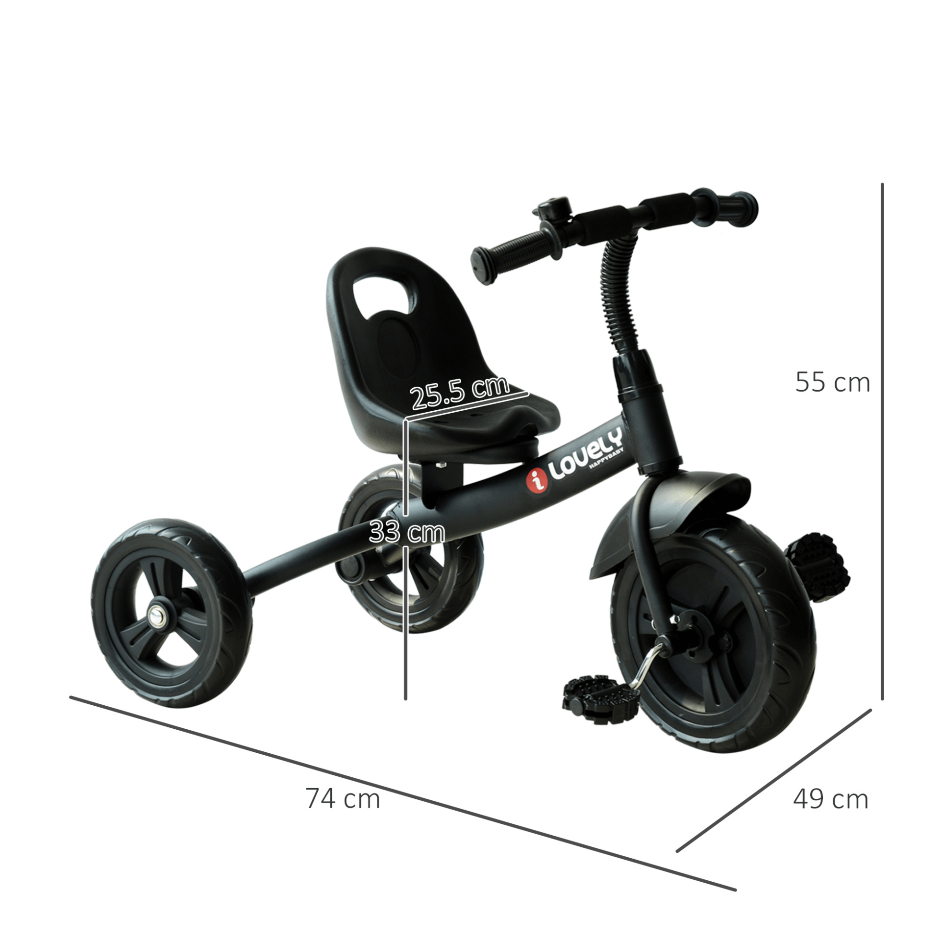 Toddler Tricycle - Durable Metal Frame (Black), Introduce your child to riding fun with our adjustable seat tricycle. Durable metal frame and splash guard for safety. Perfect for kids over 18 months.