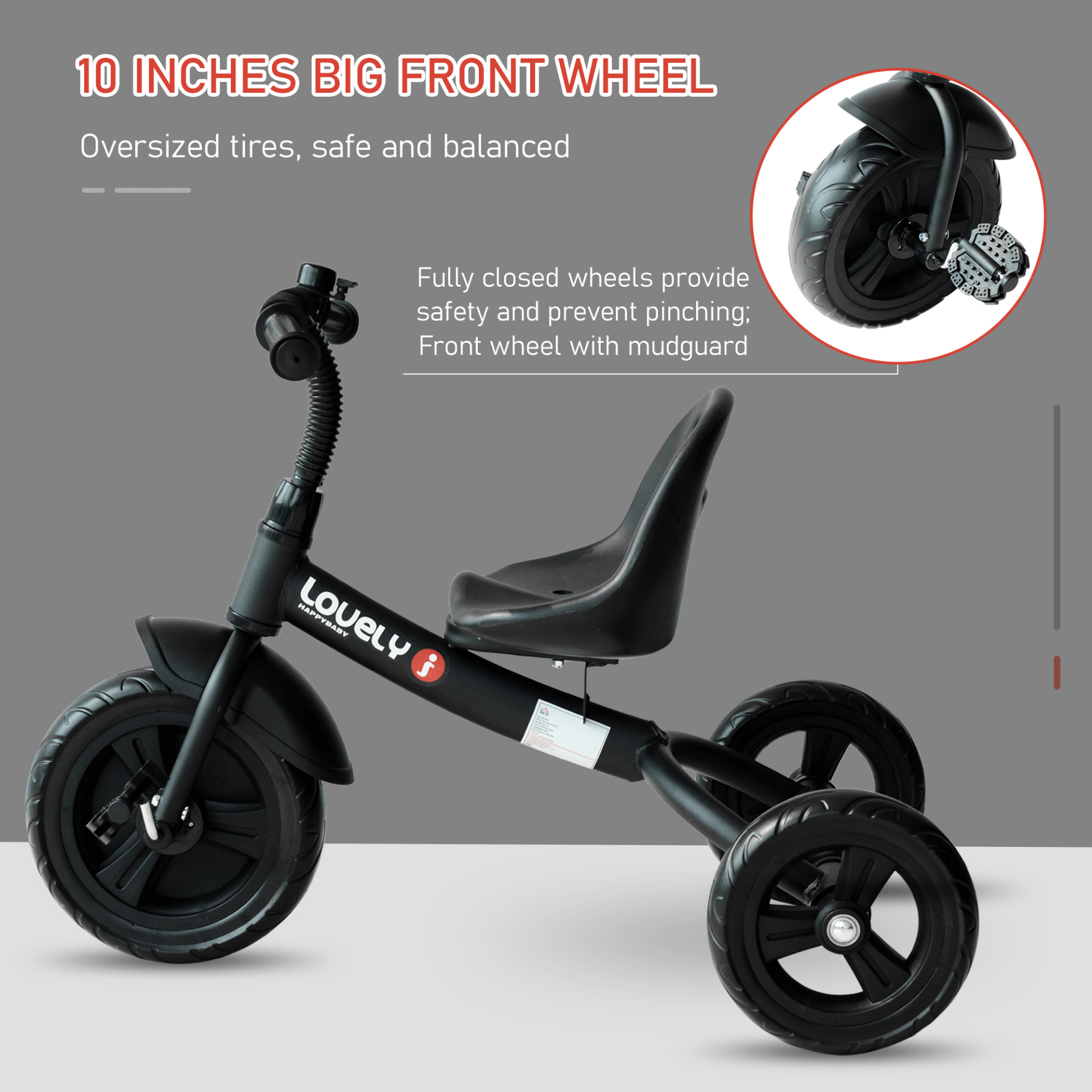 Toddler Tricycle - Durable Metal Frame (Black), Introduce your child to riding fun with our adjustable seat tricycle. Durable metal frame and splash guard for safety. Perfect for kids over 18 months.