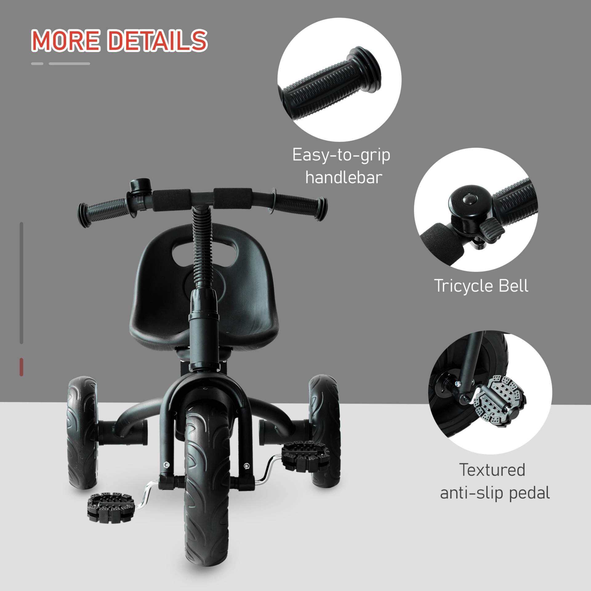 Toddler Tricycle - Durable Metal Frame (Black), Introduce your child to riding fun with our adjustable seat tricycle. Durable metal frame and splash guard for safety. Perfect for kids over 18 months.