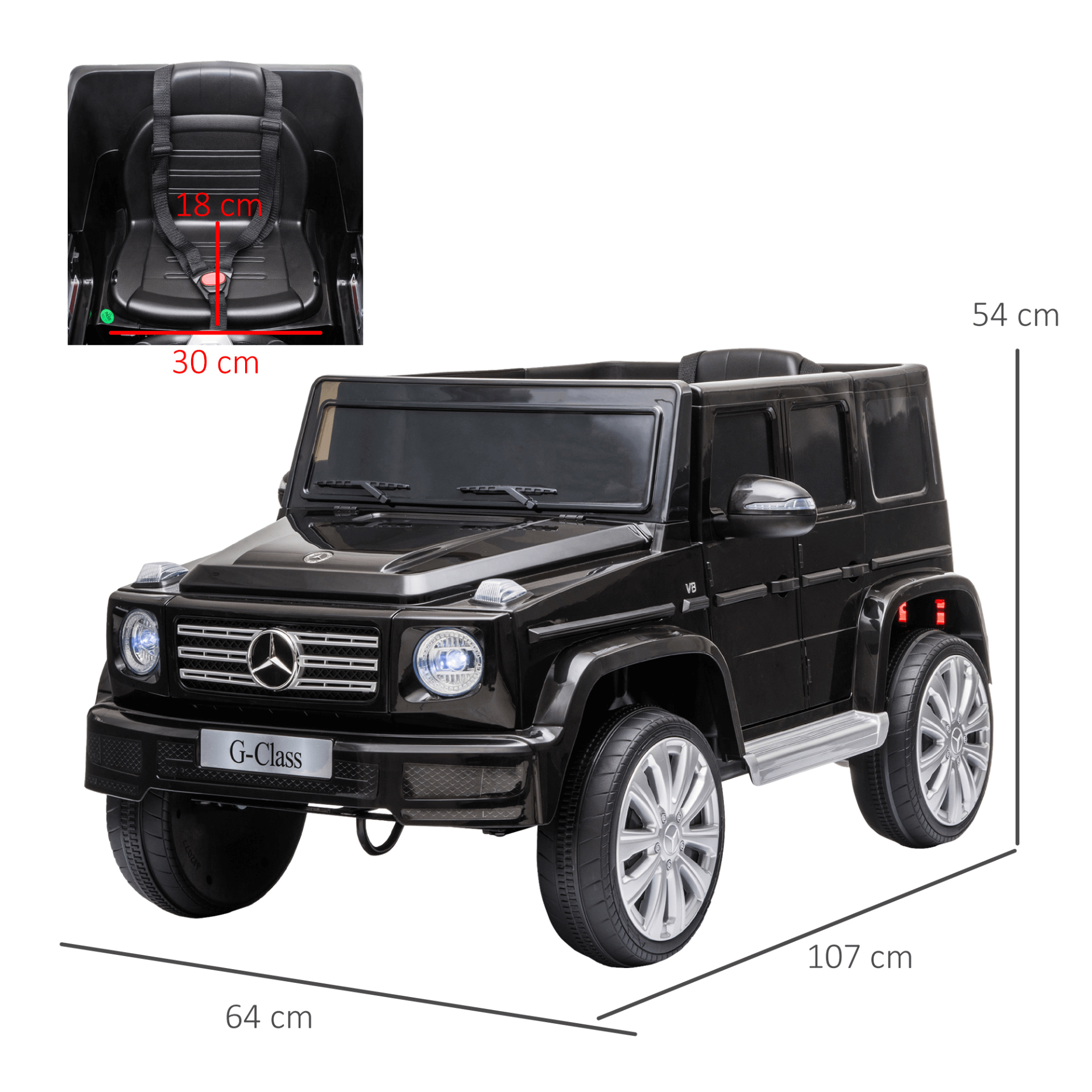 12V Kids Mercedes Benz G500 Ride On Car - Black, Stylish 12V Mercedes Benz G500 ride-on car for kids, featuring 2 motors, remote control, and realistic details. Perfect for outdoor fun!