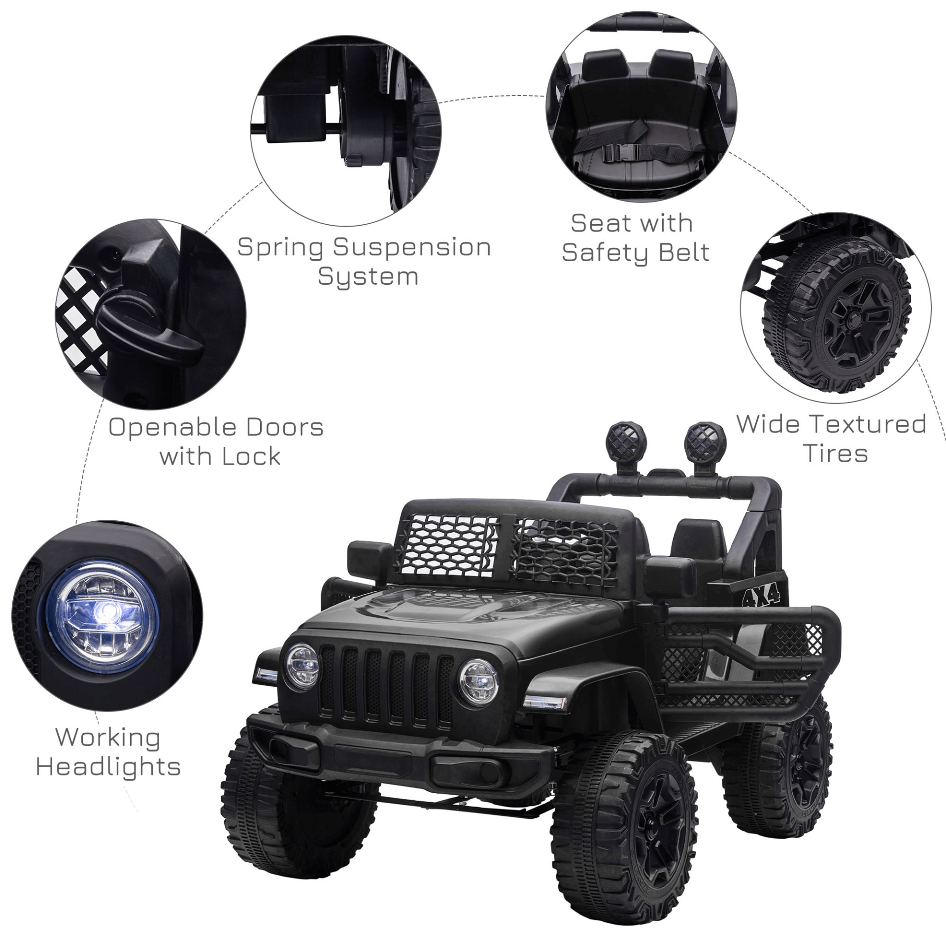 12V Electric Kids Ride On Car Truck - Black SUV, Discover the adventure with our 12V Battery-Powered Ride On Car Truck. Safe, durable SUV fun for kids aged 3-6. Perfect off-road toy!