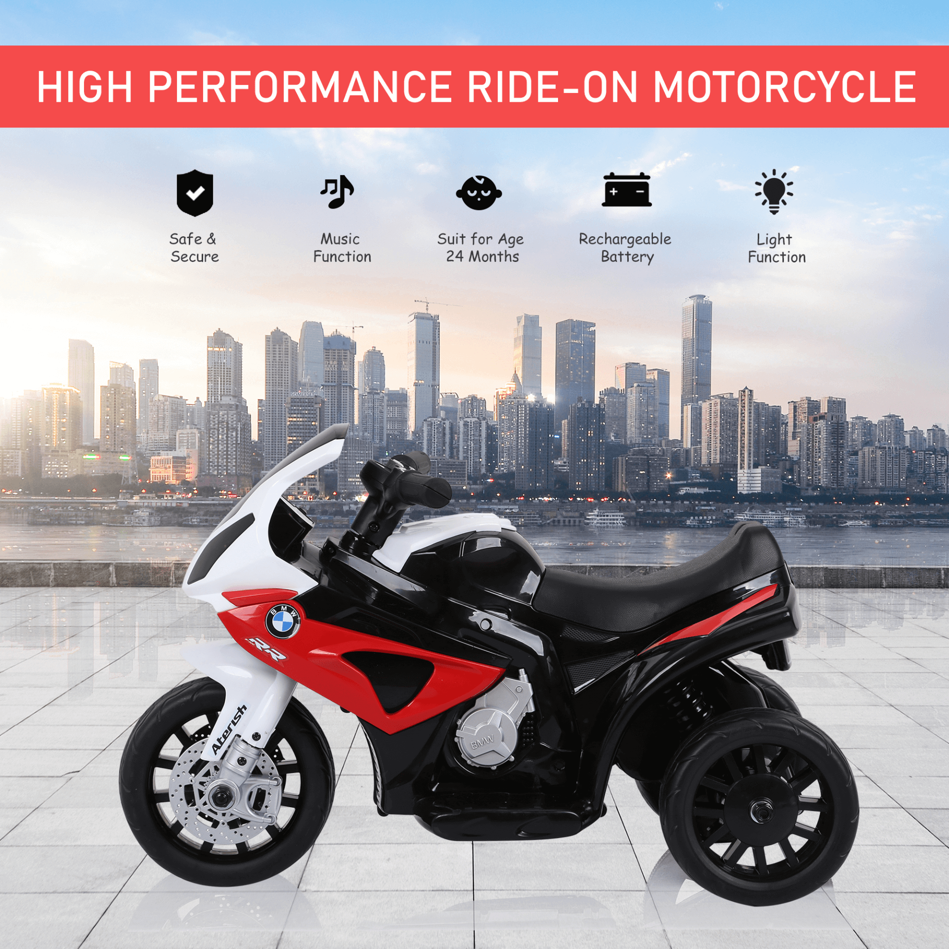 3 Wheel Electric Motorbike for Kids - BMW S1000RR 6V Ride-On, Elevate playtime with the 3 Wheel Electric Motorbike for kids aged 18-36 months. Safe, fun, and designed like the BMW S1000RR. Perfect for little adventurers!