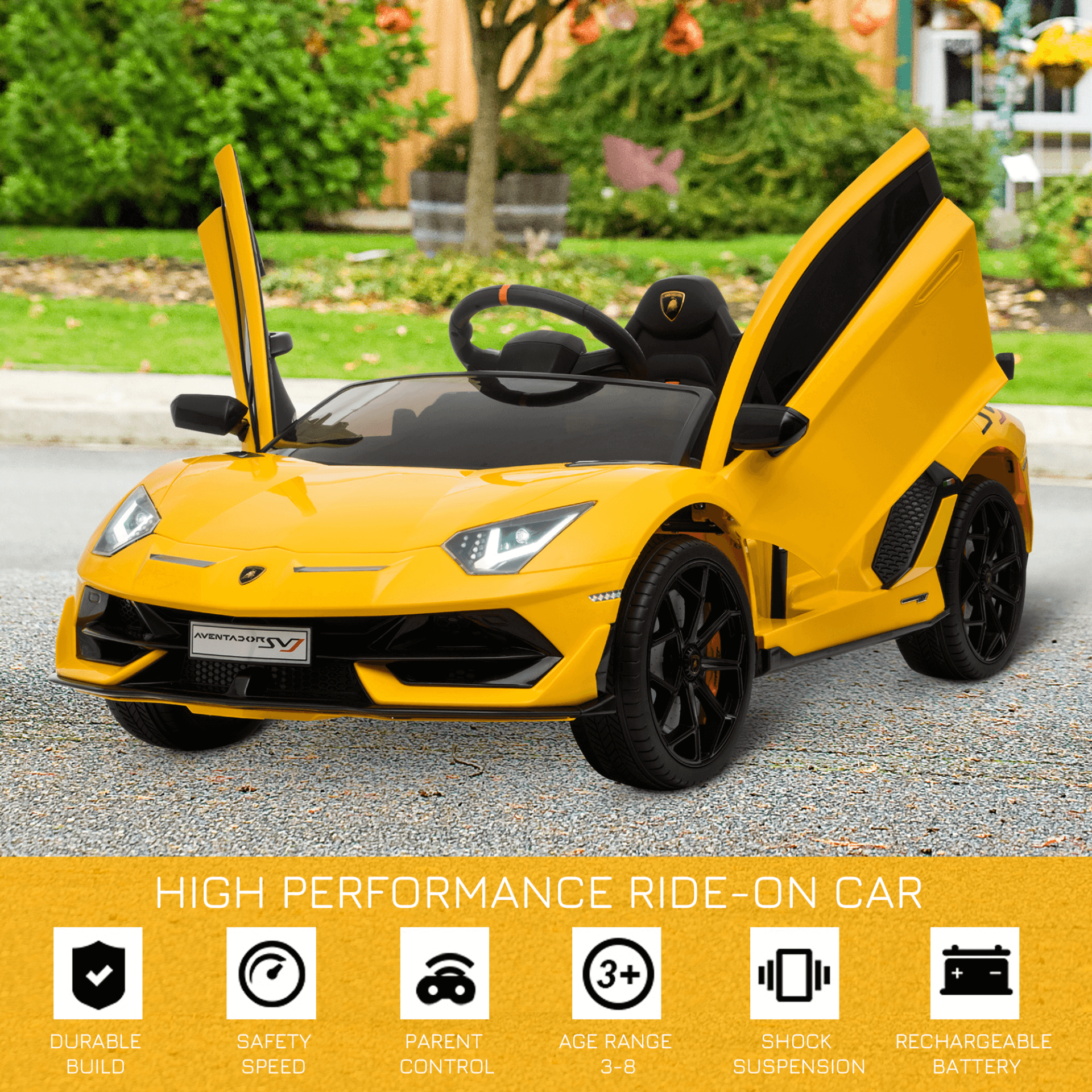 Kids Lamborghini Ride On Car - 12V Battery Powered, Experience endless fun with our 12V kids’ Lamborghini Aventador. Perfect for ages 3-8, this electric ride-on car offers sleek design and thrilling adventures.