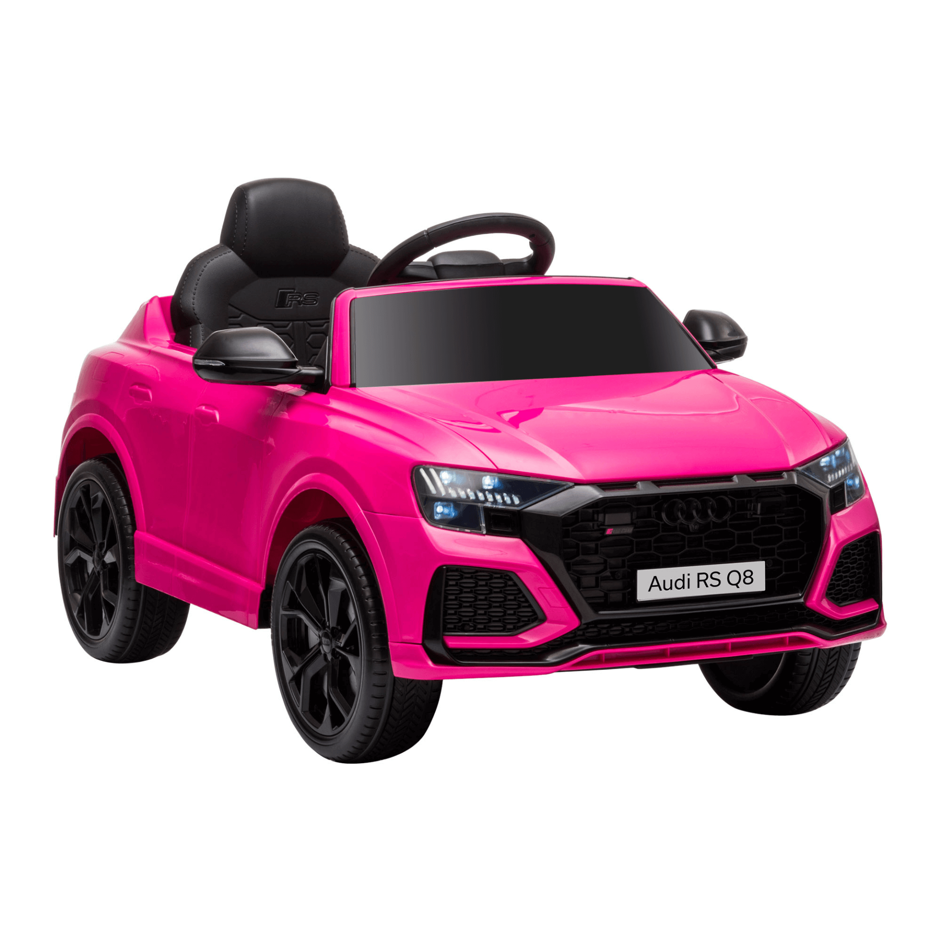 Pink Audi RS Q8 Kids Electric Car - 6V Ride On, Discover the 6V Pink Audi RS Q8 Kids Electric Ride On Car, complete with remote control, music, lights, USB, MP3 & Bluetooth for ages 3-5.