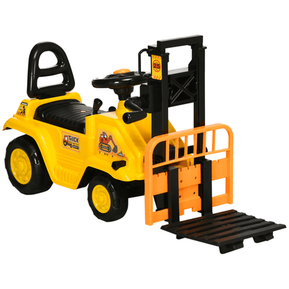 HOMCOM Kids Forklift Truck Toy for 3-4 Year Olds, Ignite your child's creativity with the HOMCOM Ride-On Forklift—featuring realistic sounds and functional fork for endless fun!