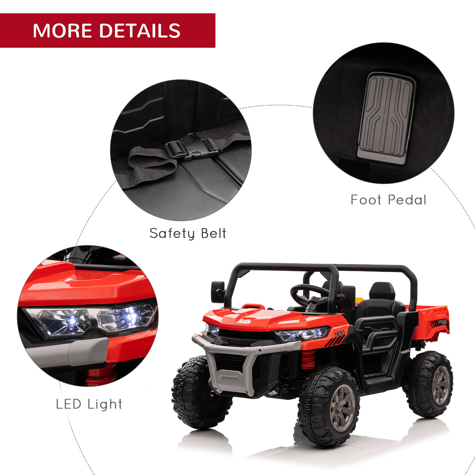 Two-Seater Kids Ride-On Car | 12V UTV - Red, Get the Two-Seater Kids Ride-On Car with a parental remote control, spring suspension, and built-in music system. Perfect for siblings or friends!