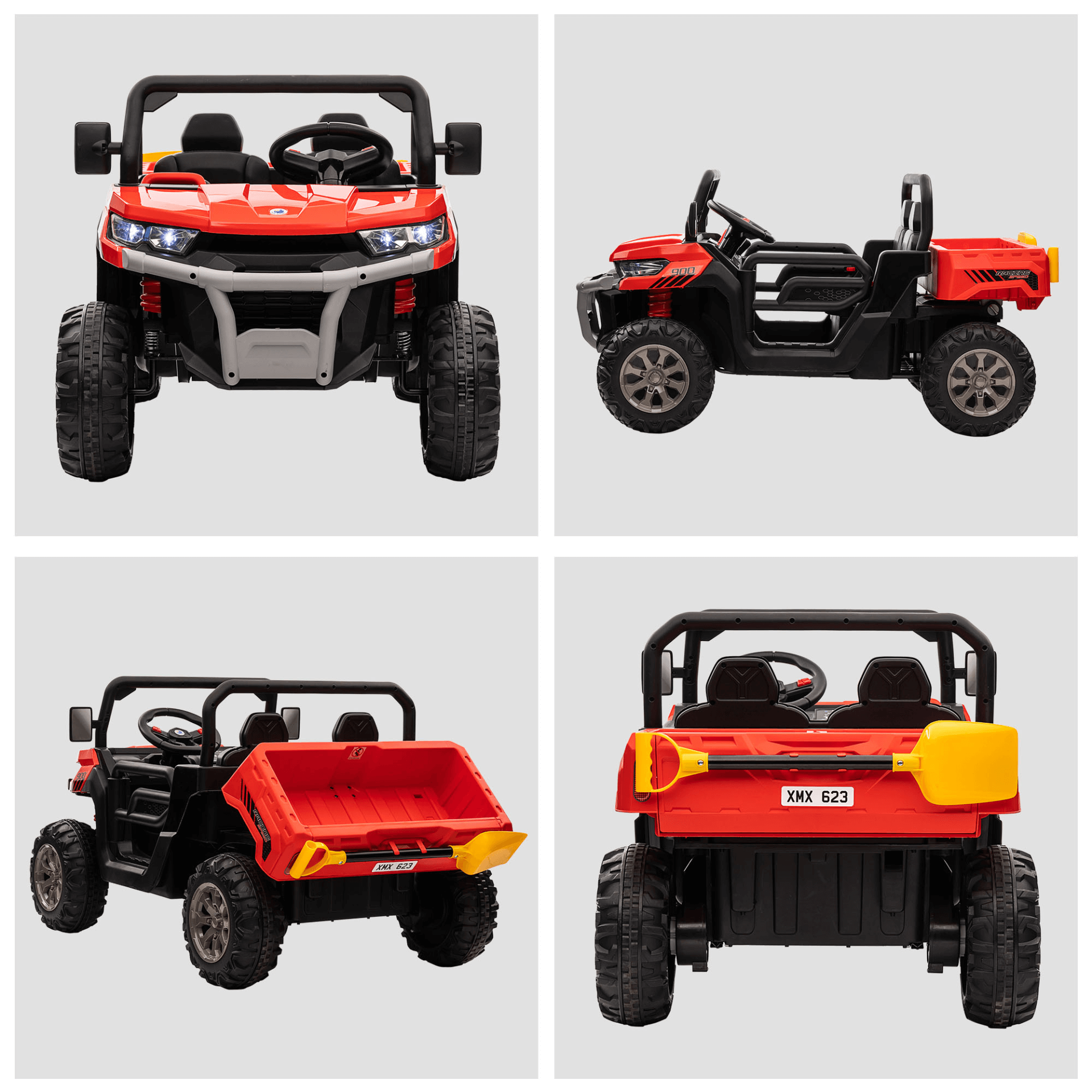 Two-Seater Kids Ride-On Car | 12V UTV - Red, Get the Two-Seater Kids Ride-On Car with a parental remote control, spring suspension, and built-in music system. Perfect for siblings or friends!