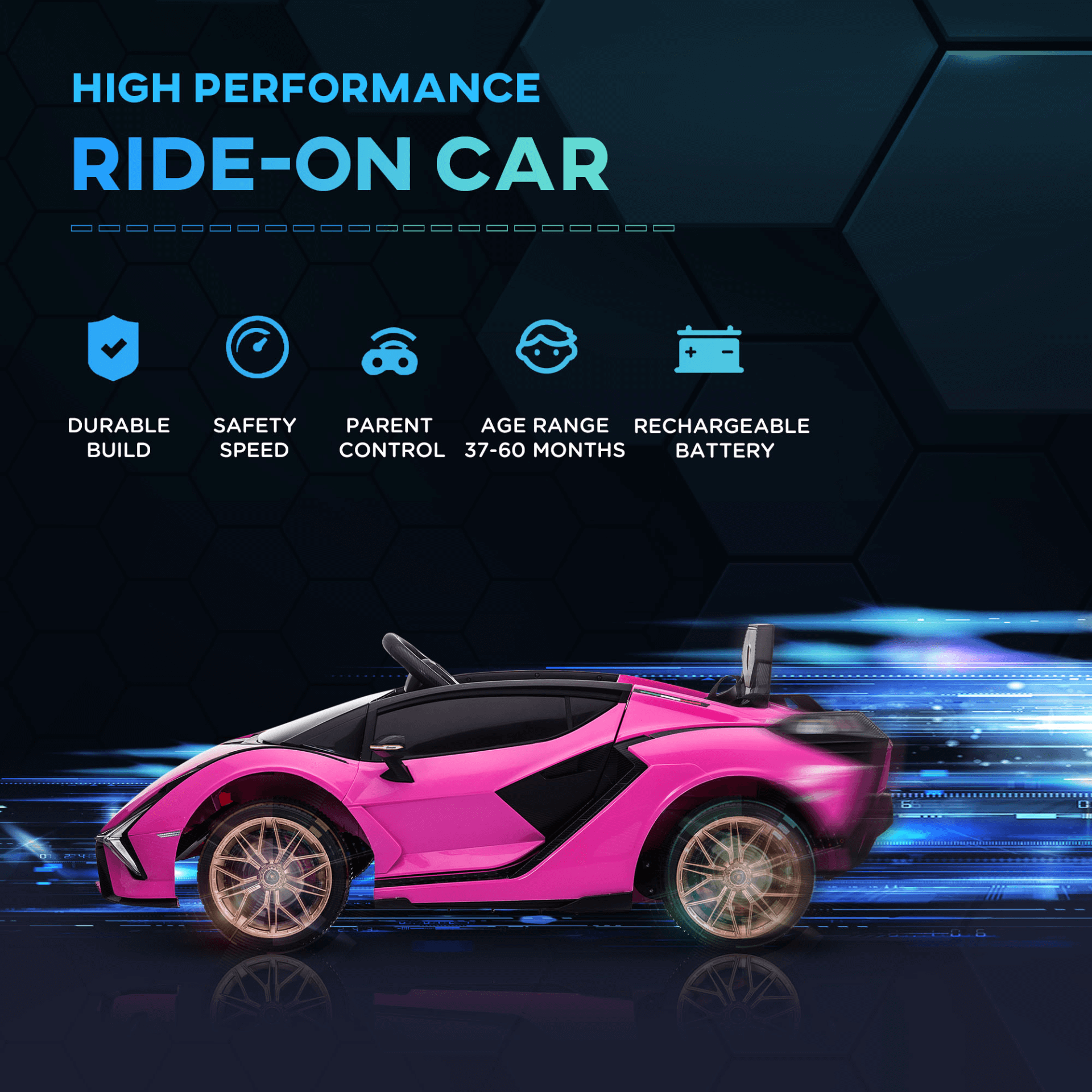 12V Kids Electric Ride On Car - Pink | Ages 3-5, Get the officially licensed Lamborghini Sian 12V Kids Electric Ride On Car. Features remote control, music, LED lights, and MP3 for endless fun!