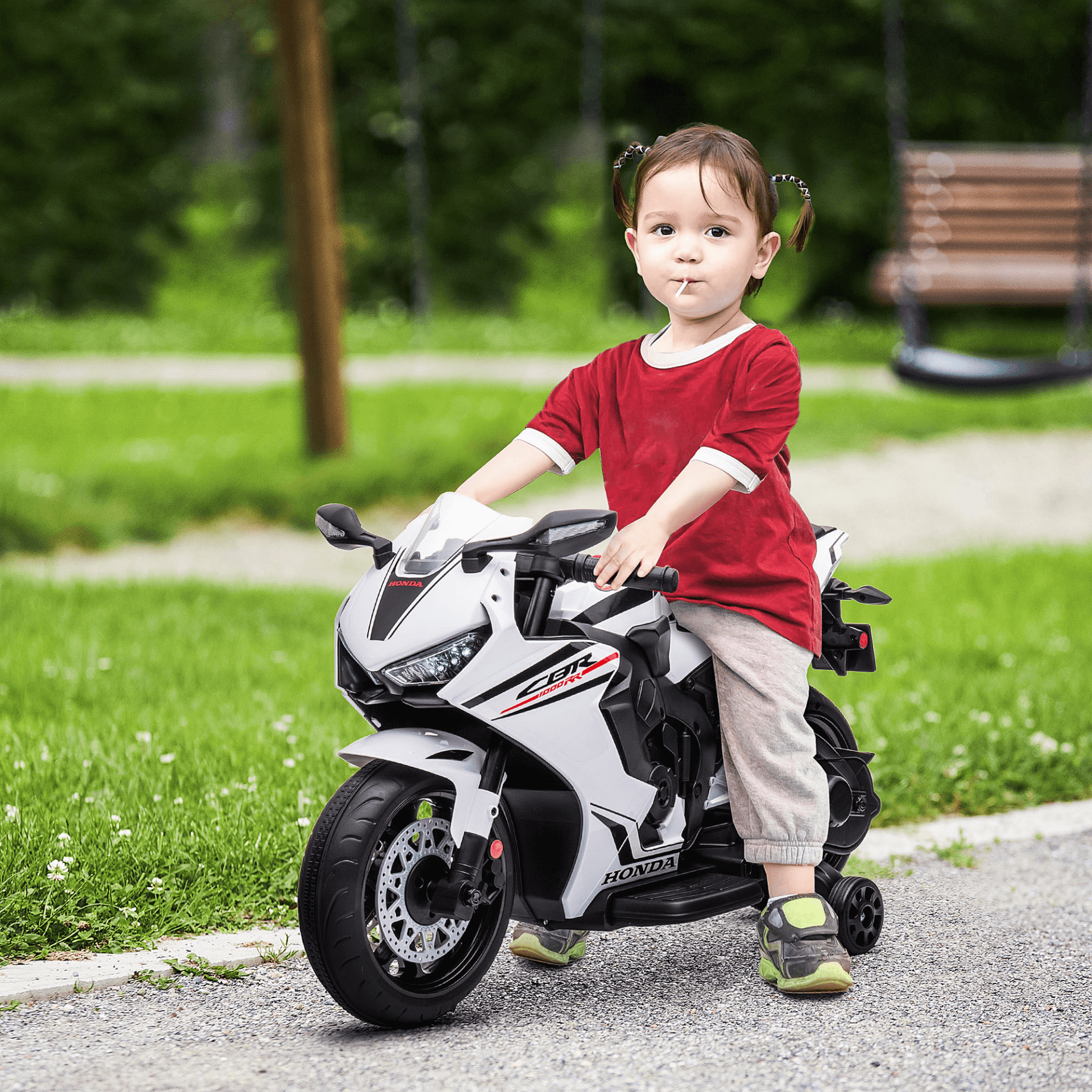 Honda 6V Kids Electric Motorbike - Safe, Fun Ride, Ages 3-5, Discover the Honda Licensed 6V Kids Electric Motorbike with headlights, music, and safety features. Ideal ride-on motorcycle for kids aged 3-5.