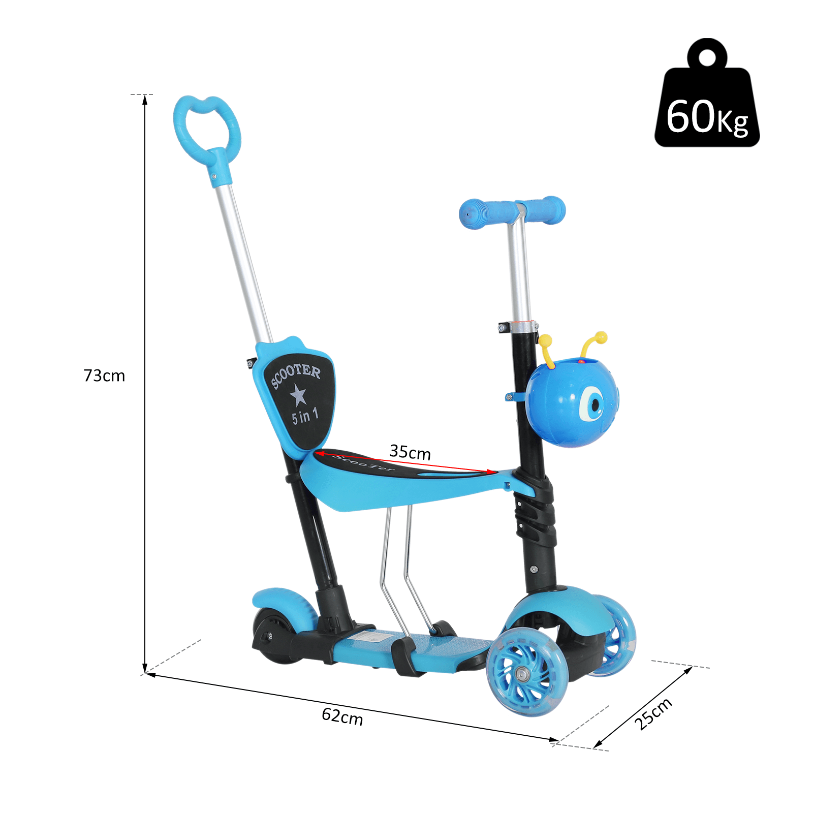 5-in-1 Kids Scooter & Walker - Blue, Discover endless fun with our 5-in-1 Kids Scooter in blue. Perfect for toddlers aged 1-8, it's adjustable, durable, and safe.