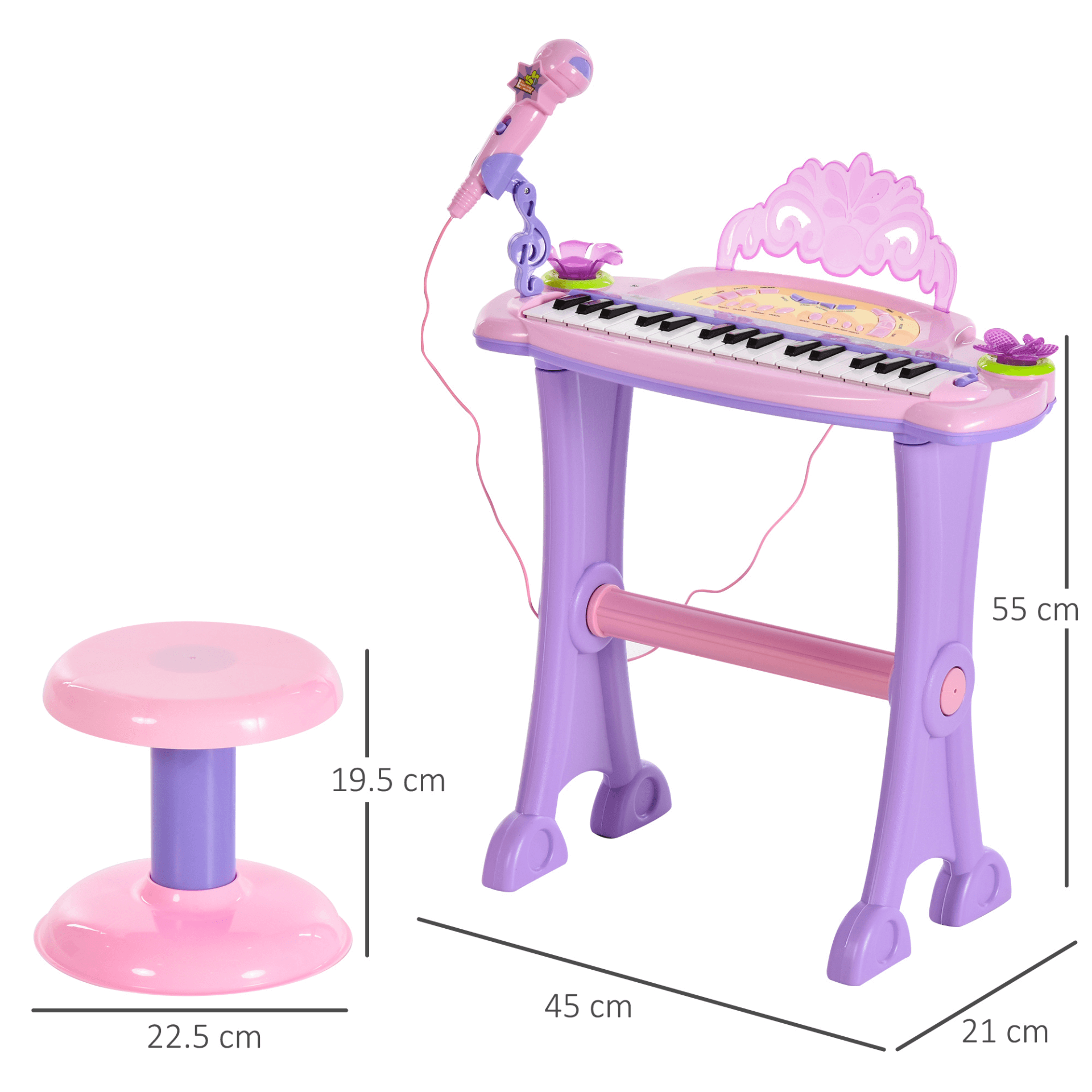 32 Keys Kids Mini Electronic Keyboard - Musical Toy, Nurture your child's passion for music with the HOMCOM 32 Keys Kids Mini Electronic Keyboard. Perfect for children aged 3-6, with stool and MP3.