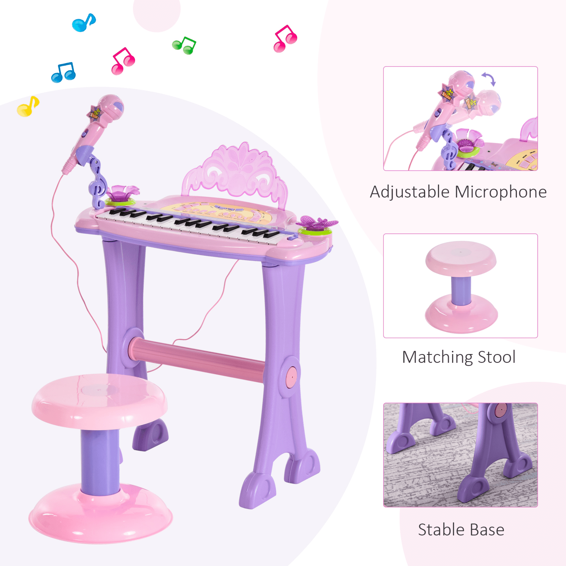 32 Keys Kids Mini Electronic Keyboard - Musical Toy, Nurture your child's passion for music with the HOMCOM 32 Keys Kids Mini Electronic Keyboard. Perfect for children aged 3-6, with stool and MP3.