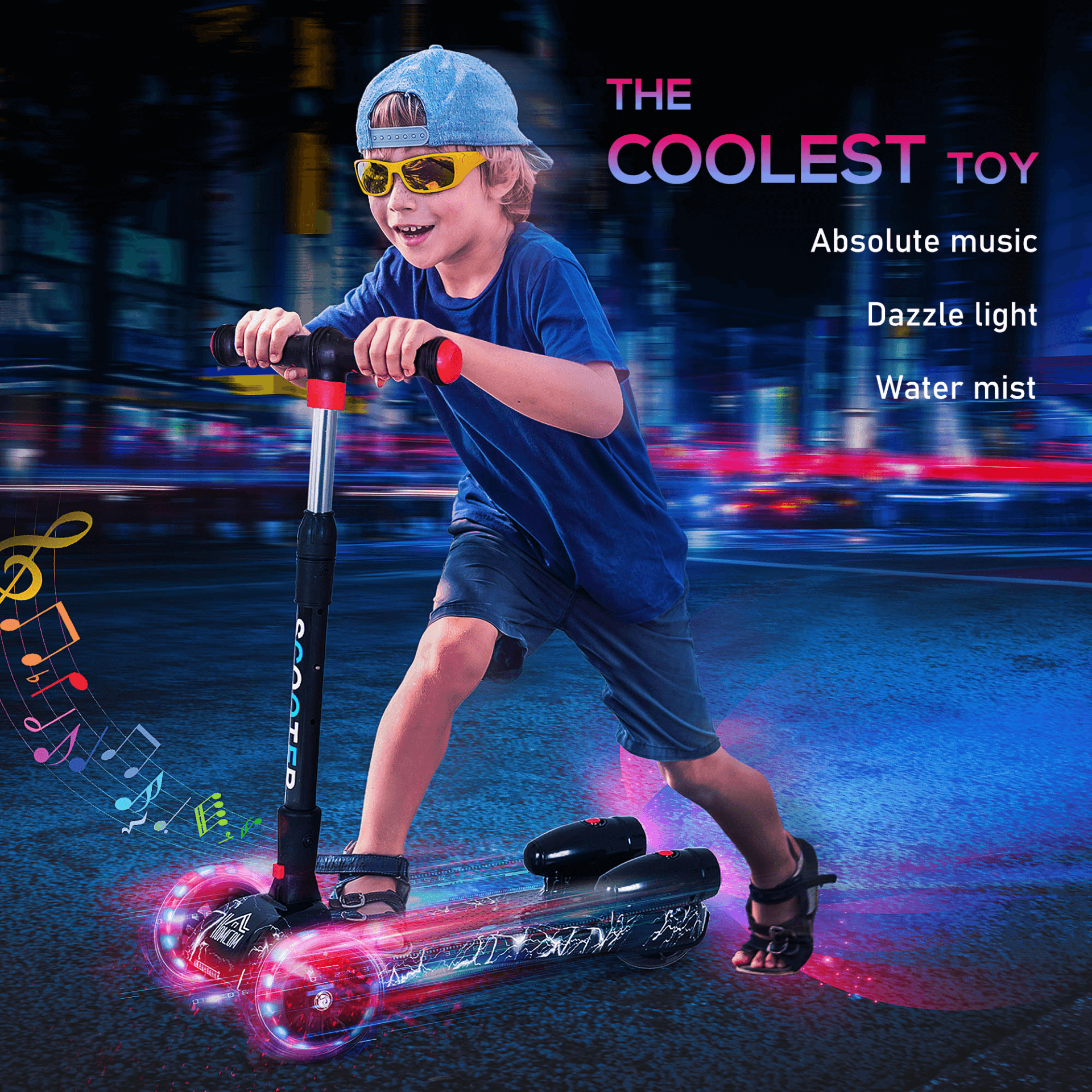 3-Wheel Kids Scooter - Adjustable & Fun Design, Discover the ultimate fun with our 3-Wheel Kids Scooter featuring adjustable height, flashing wheels, music, and water spray. Perfect for ages 3-8.