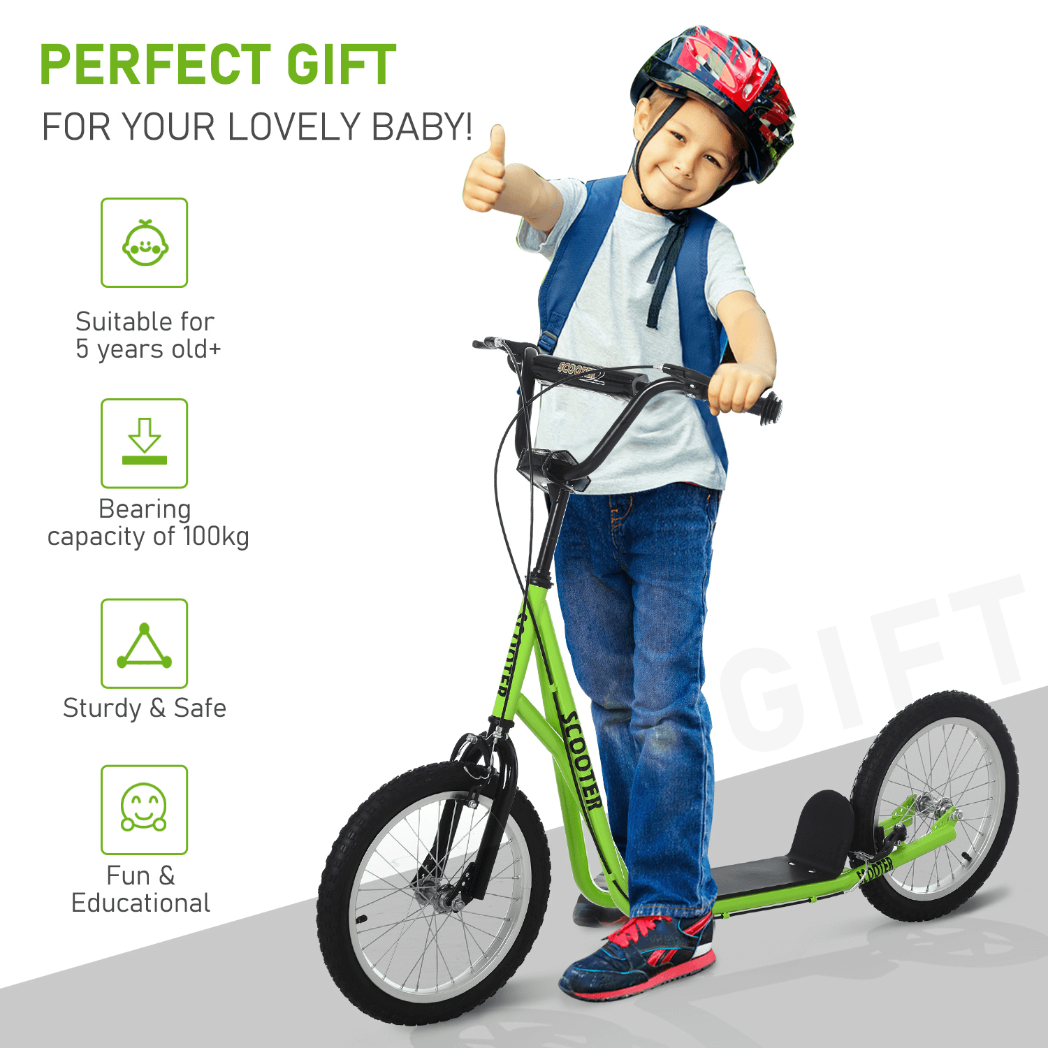 HOMCOM Teen Stunt Scooter - Safe & Fun for Kids, Discover the HOMCOM Teen Kids Stunt Scooter with adjustable handlebars and double brakes for safe outdoor adventures!