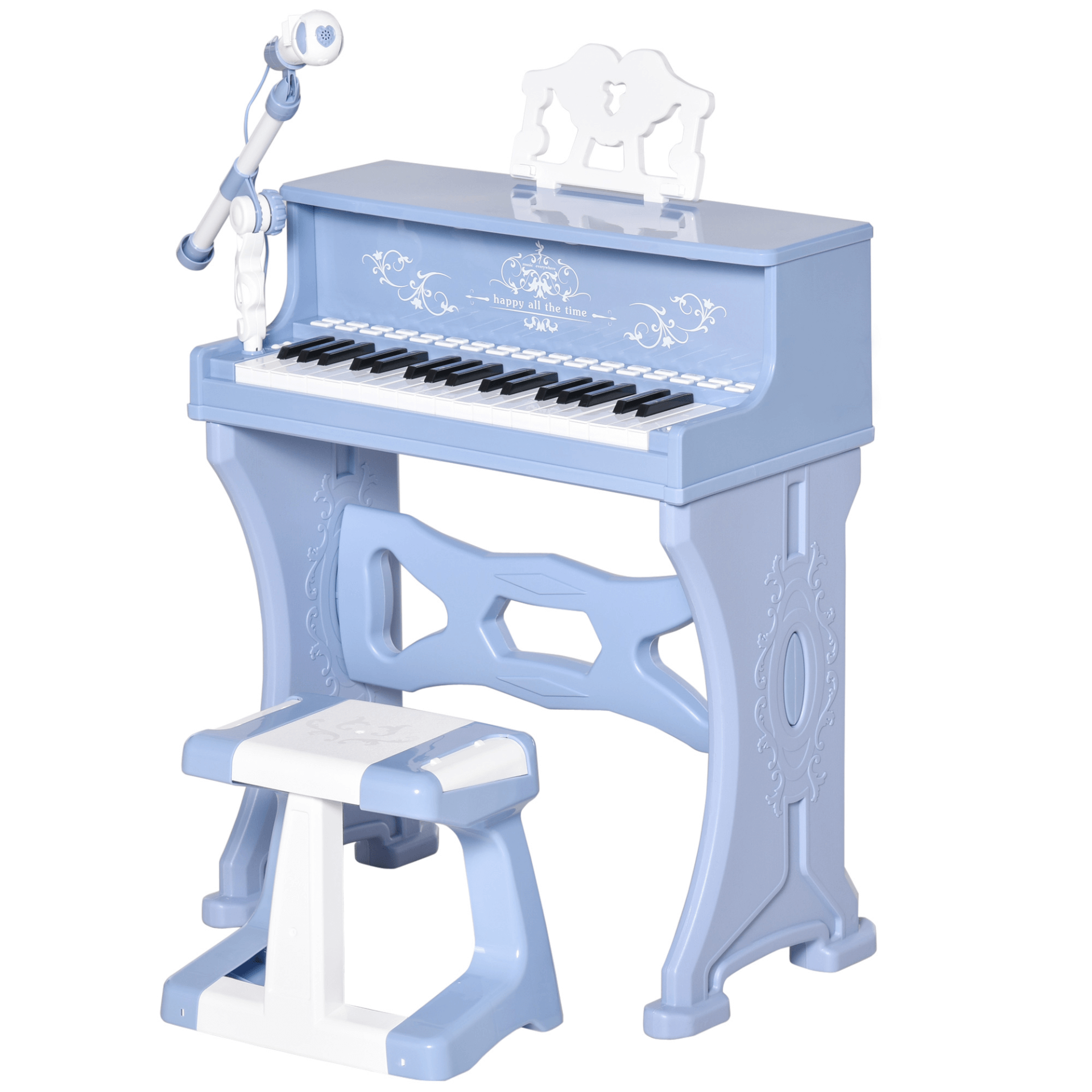 37-Key Kids Piano Mini Keyboard - Blue, Ignite your child's passion for music with the 37-Key Kids Piano Mini Electronic Keyboard. Comes with a stool, microphone, and music stand for endless fun.