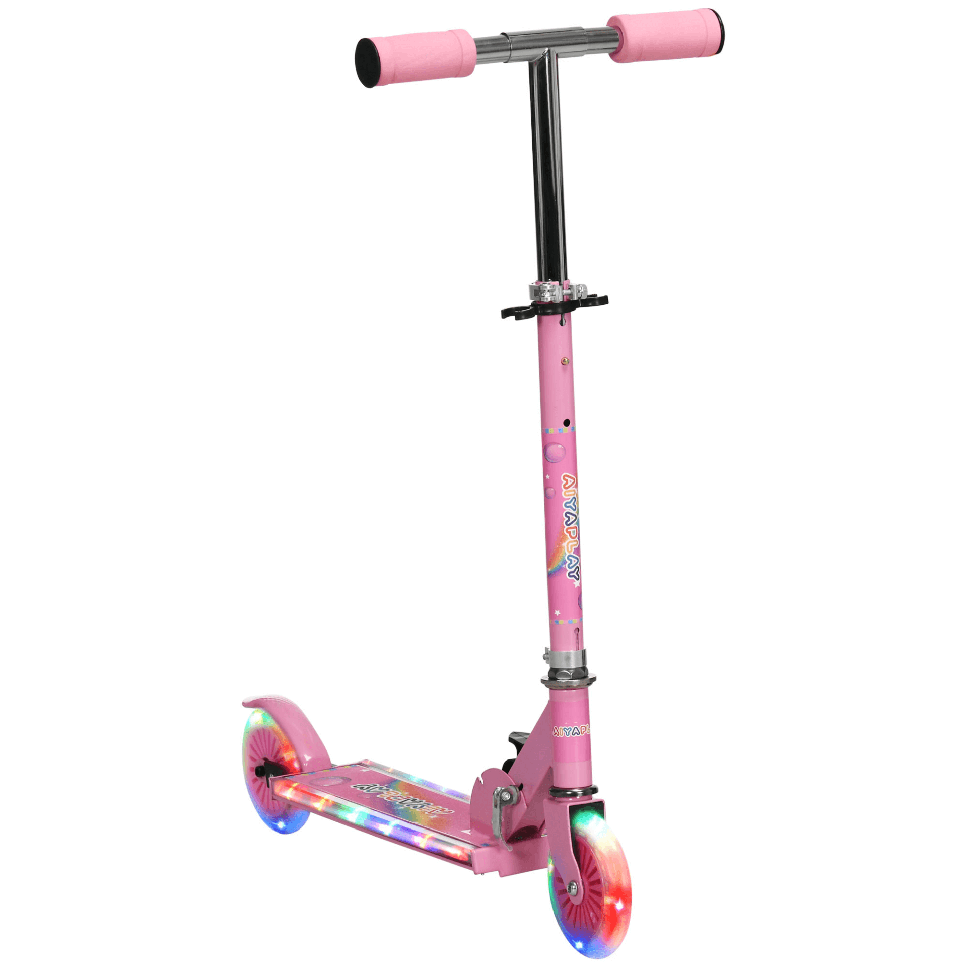 Kids Scooter with Lights & Music - Ages 3-7, Enjoy fun rides with a foldable pink scooter featuring LED wheels and adjustable height. Perfect for kids aged 3-7.