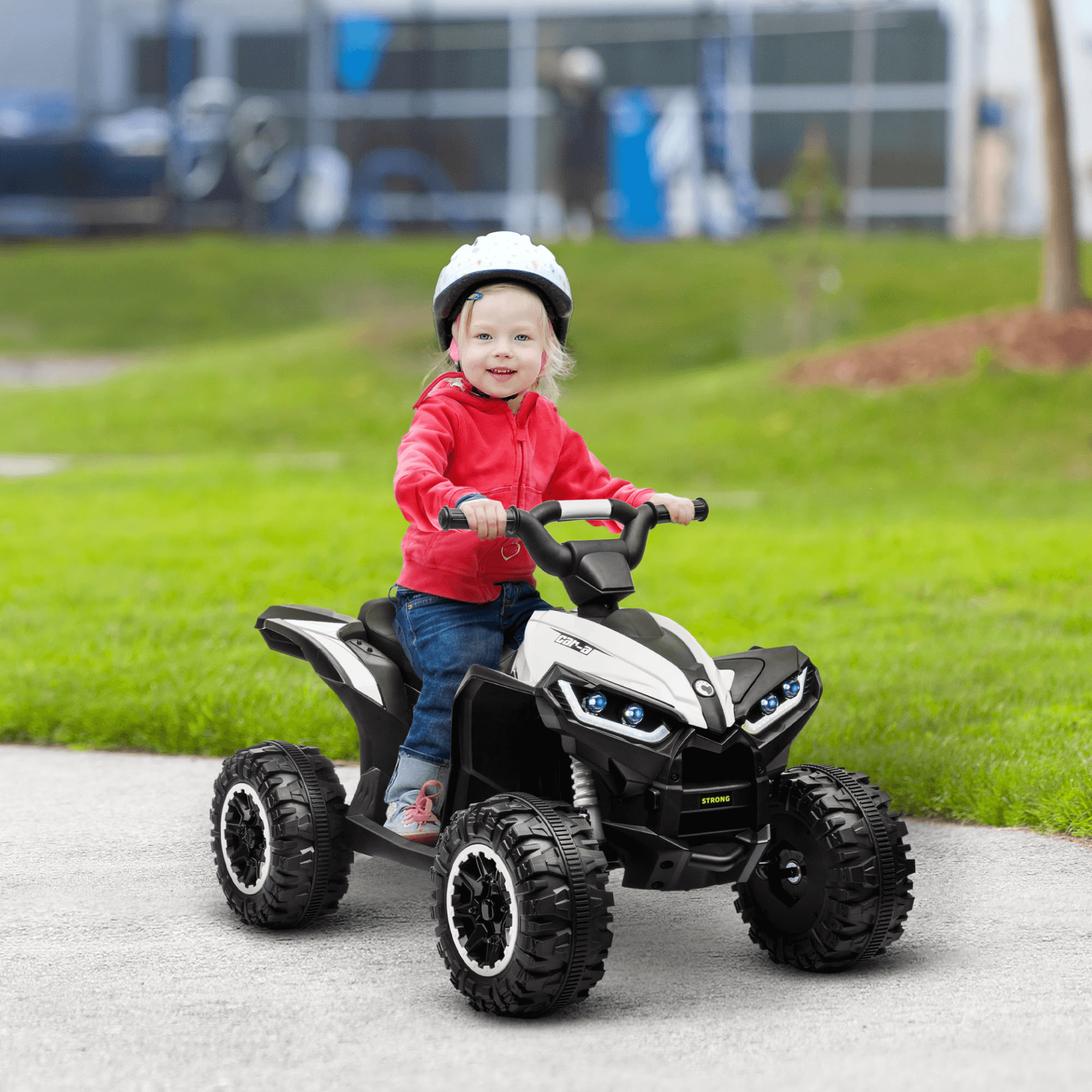 12V Kids Electric Quad Bike Ride-On ATV Toy - White, Exciting 12V Kids Electric Quad Bike with LED Headlights, Music, Horn & Two Speeds. Perfect Gift for Children Aged 3-5. Runs up to 45 minutes per charge.