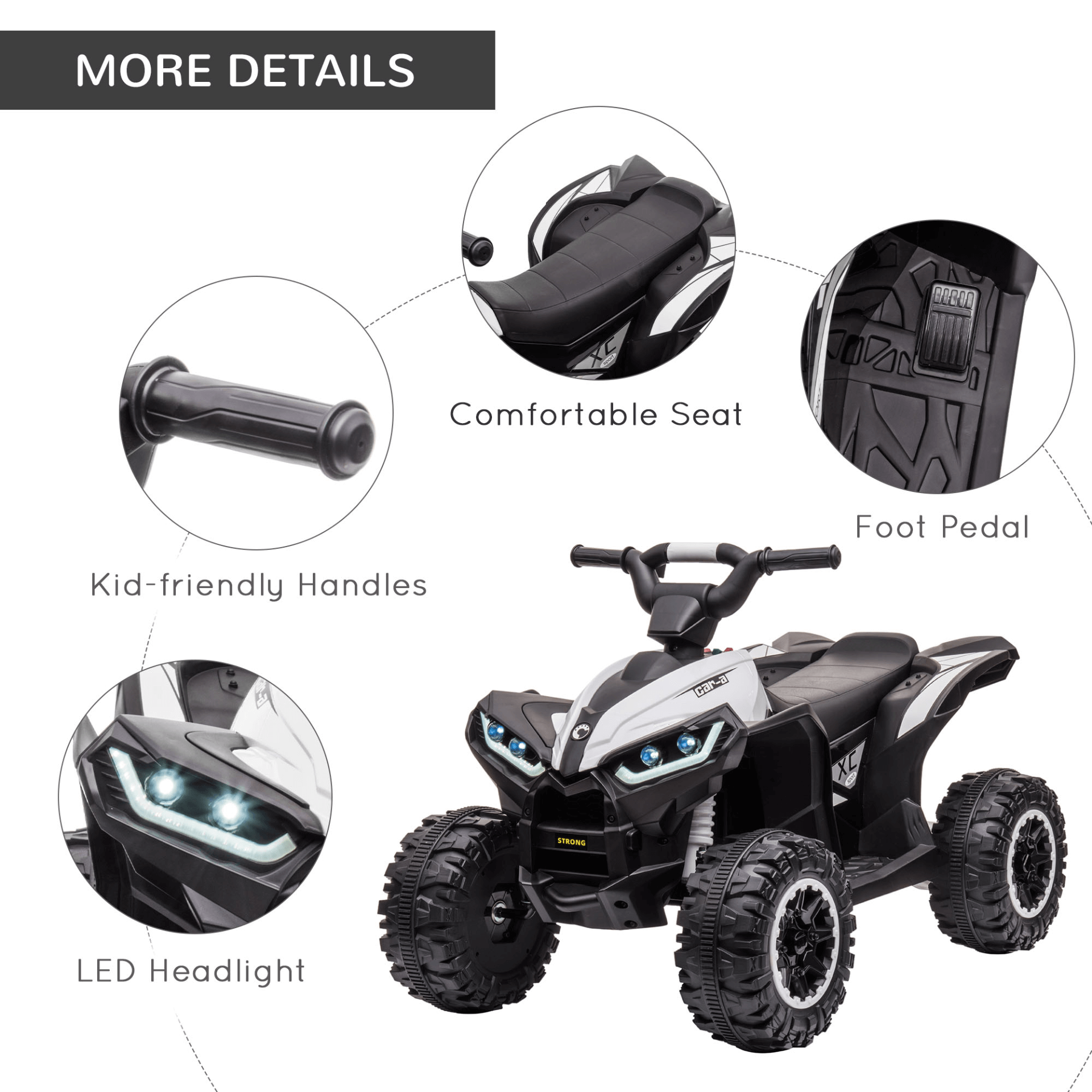 12V Kids Electric Quad Bike Ride-On ATV Toy - White, Exciting 12V Kids Electric Quad Bike with LED Headlights, Music, Horn & Two Speeds. Perfect Gift for Children Aged 3-5. Runs up to 45 minutes per charge.