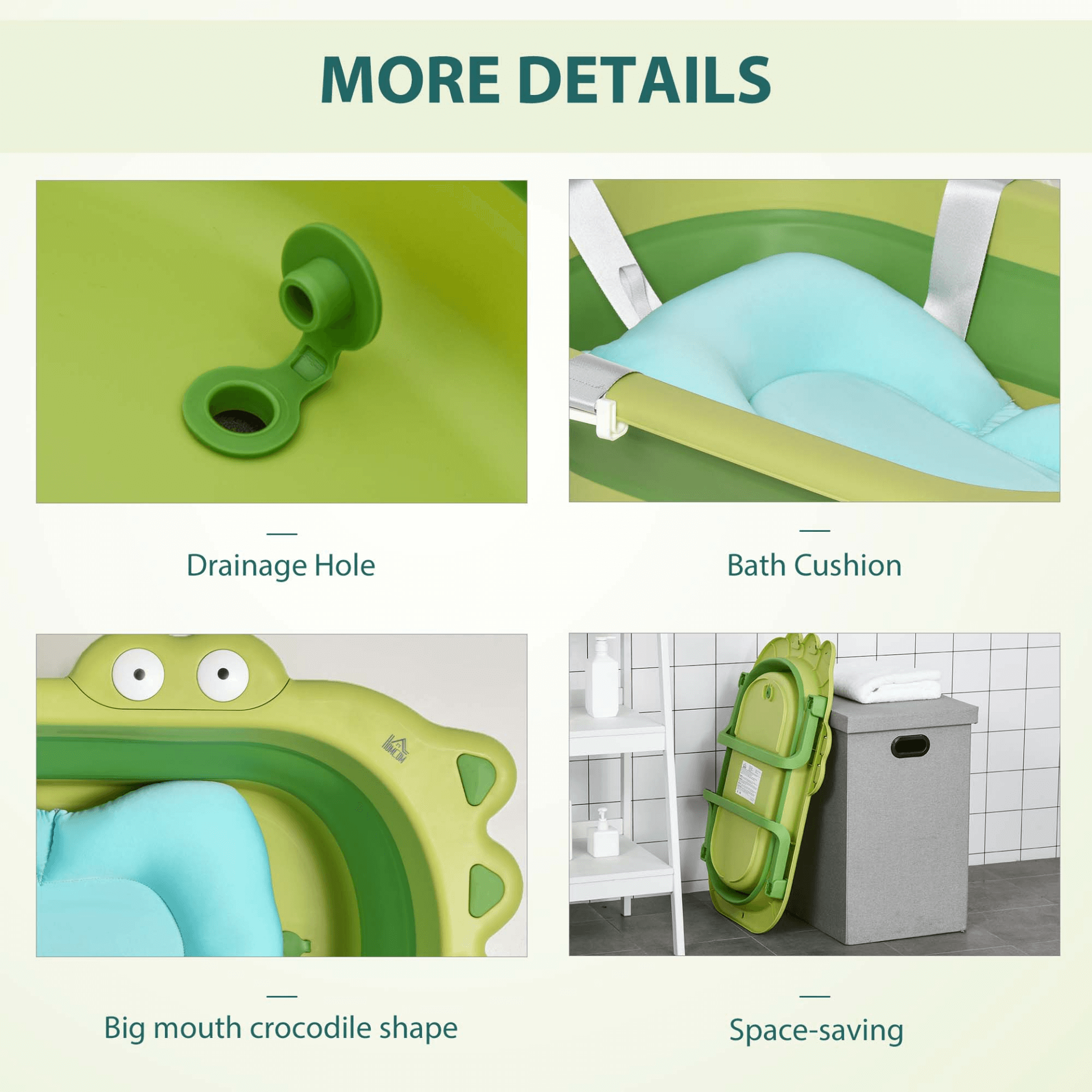 Foldable Baby Bath Tub - Cute Crocodile Design, Make bath time fun and safe with this ergonomic foldable tub, designed for kids 0-3 years. Non-slip, portable, and perfect for infants.