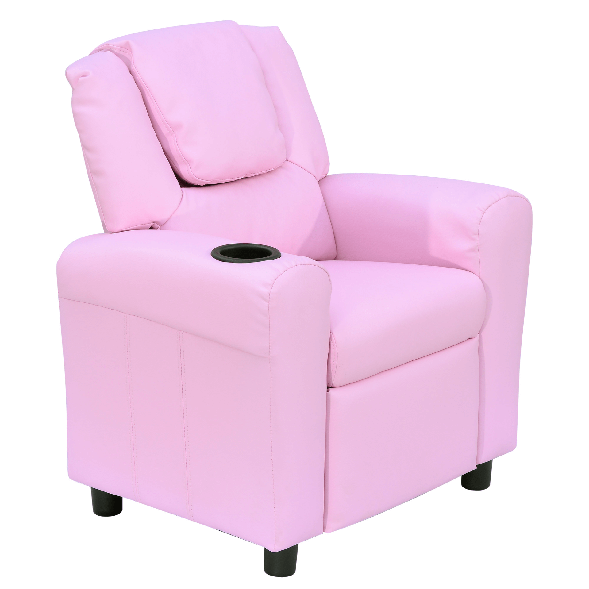 Kids Pink Recliner with Cup Holder, Cozy pink recliner for kids with reclining function up to 150°, perfect for games, reading, and naps. Made from durable, easy-care PU leather.