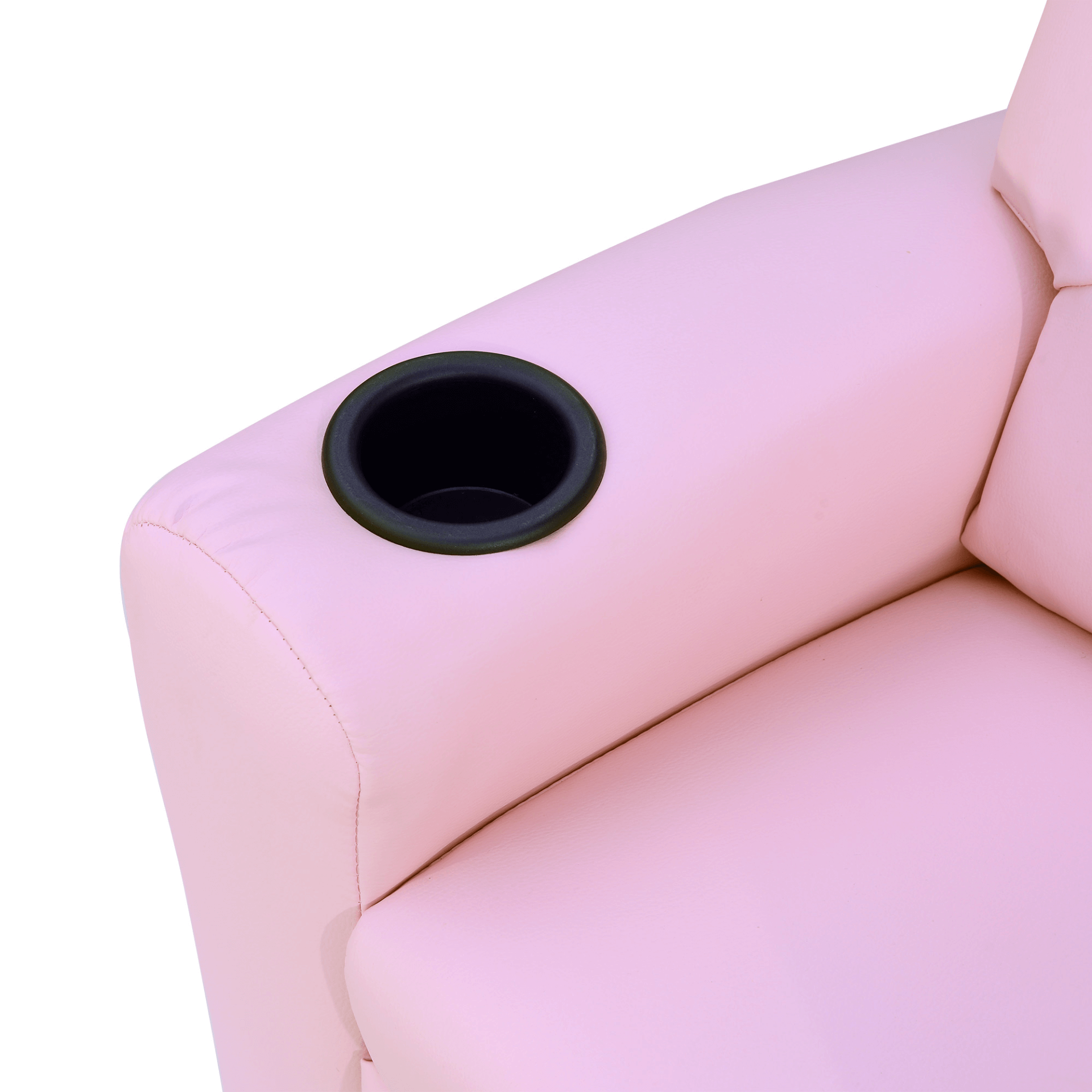 Kids Pink Recliner with Cup Holder, Cozy pink recliner for kids with reclining function up to 150°, perfect for games, reading, and naps. Made from durable, easy-care PU leather.