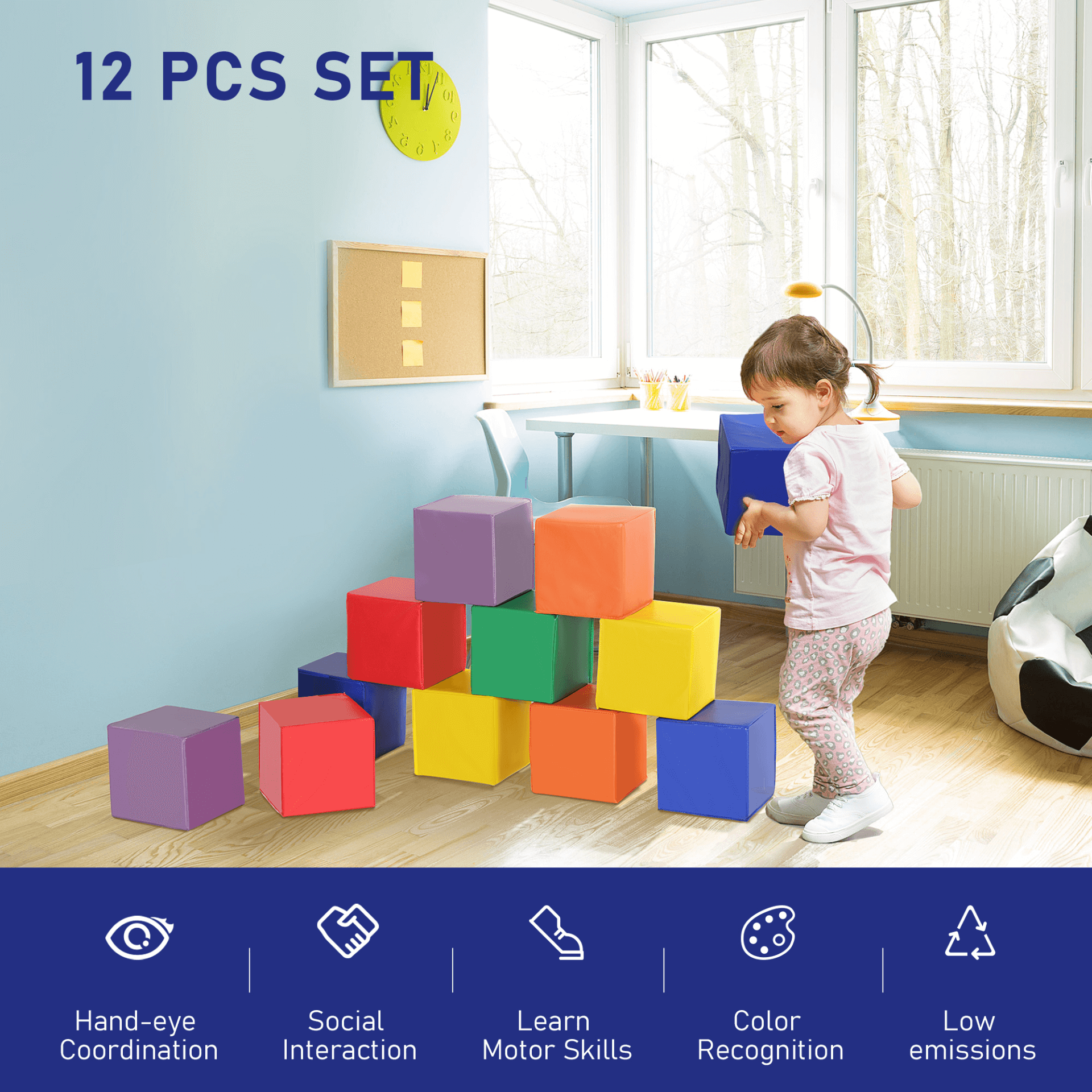 12 Piece Soft Play Foam Blocks Set for Kids, Versatile 12-piece foam play set for toddlers. Ideal for climbing, crawling, and educational activities in homes, daycares, and classrooms. Safe and fun!