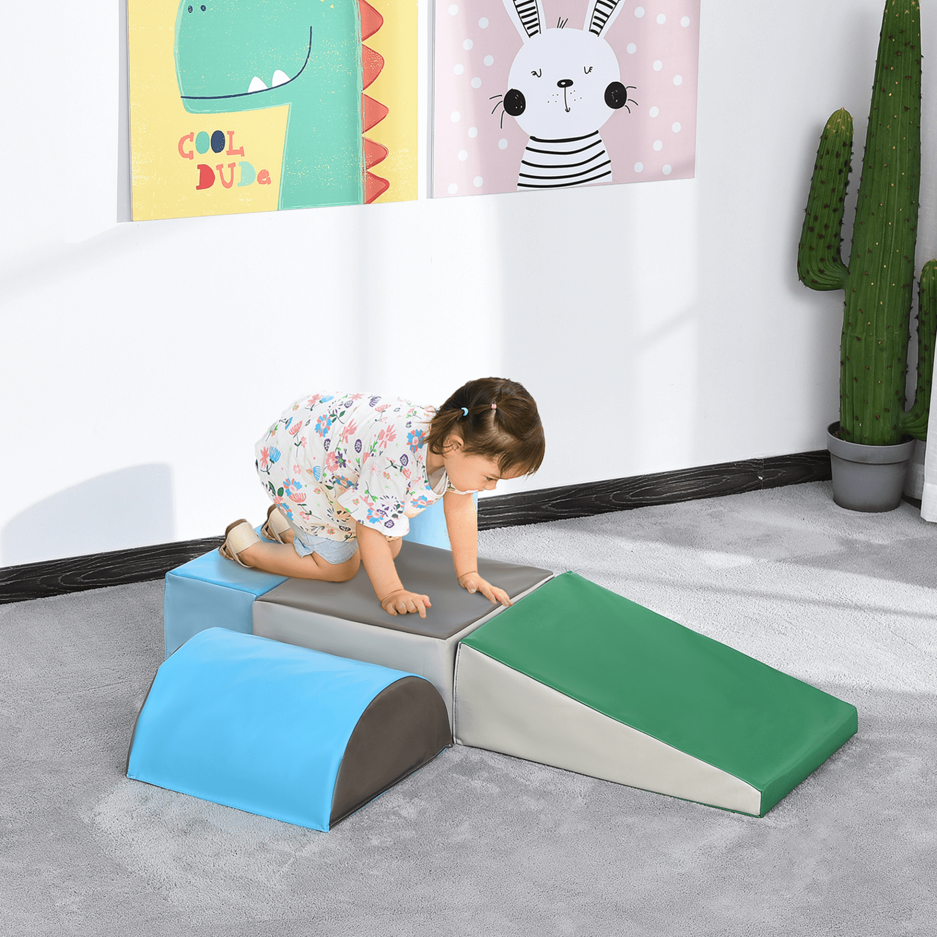 5 Piece Climb and Crawl Activity Play Set, Soft foam blocks for babies, toddlers, and preschoolers. Ideal for climbing, crawling, and sliding. Perfect for home, daycare, and classrooms.